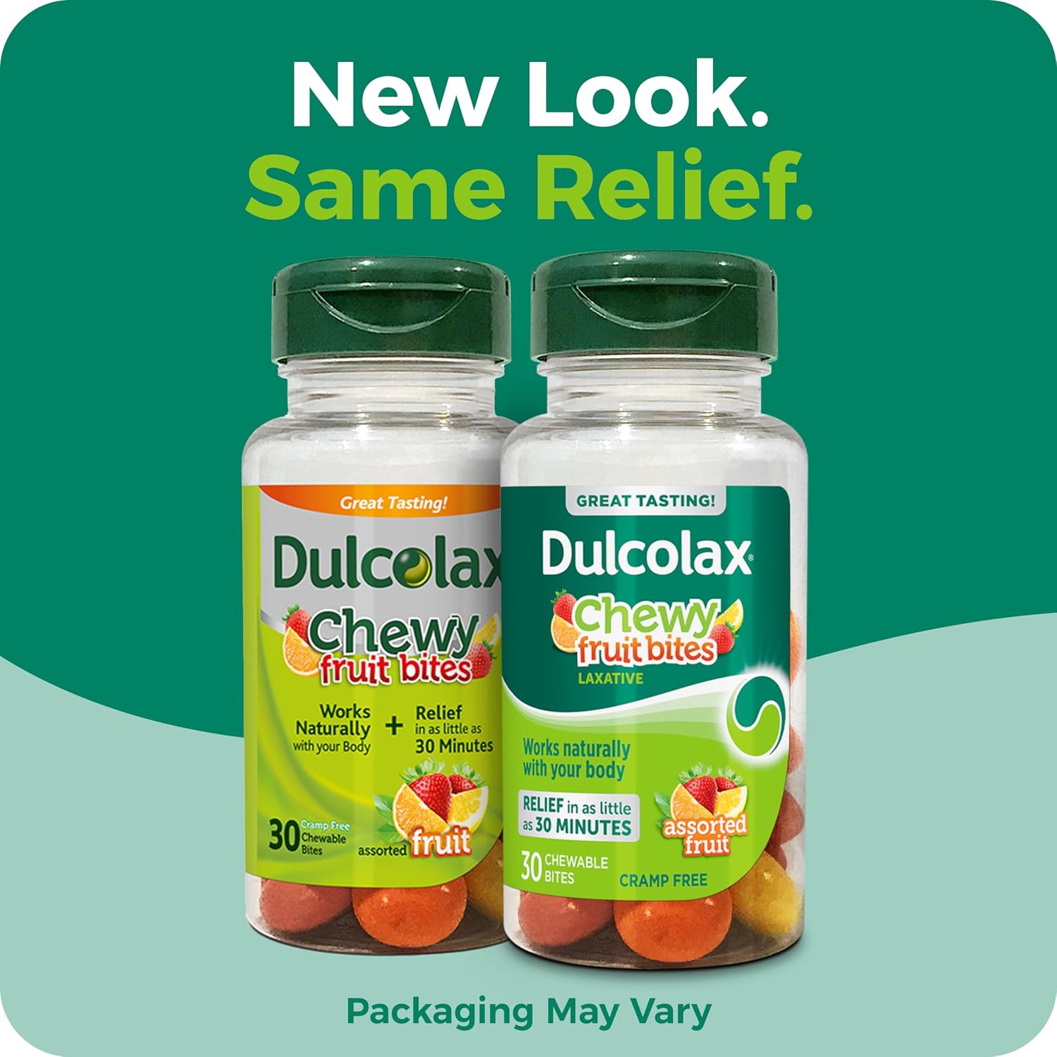 Dulcolax Saline Laxative Chewy Fruit Bites, Fast Acting Laxative & Gentle Constipation Relief, Assorted Fruit Flavor, Magnesium Hydroxide 600 mg, 30 Count