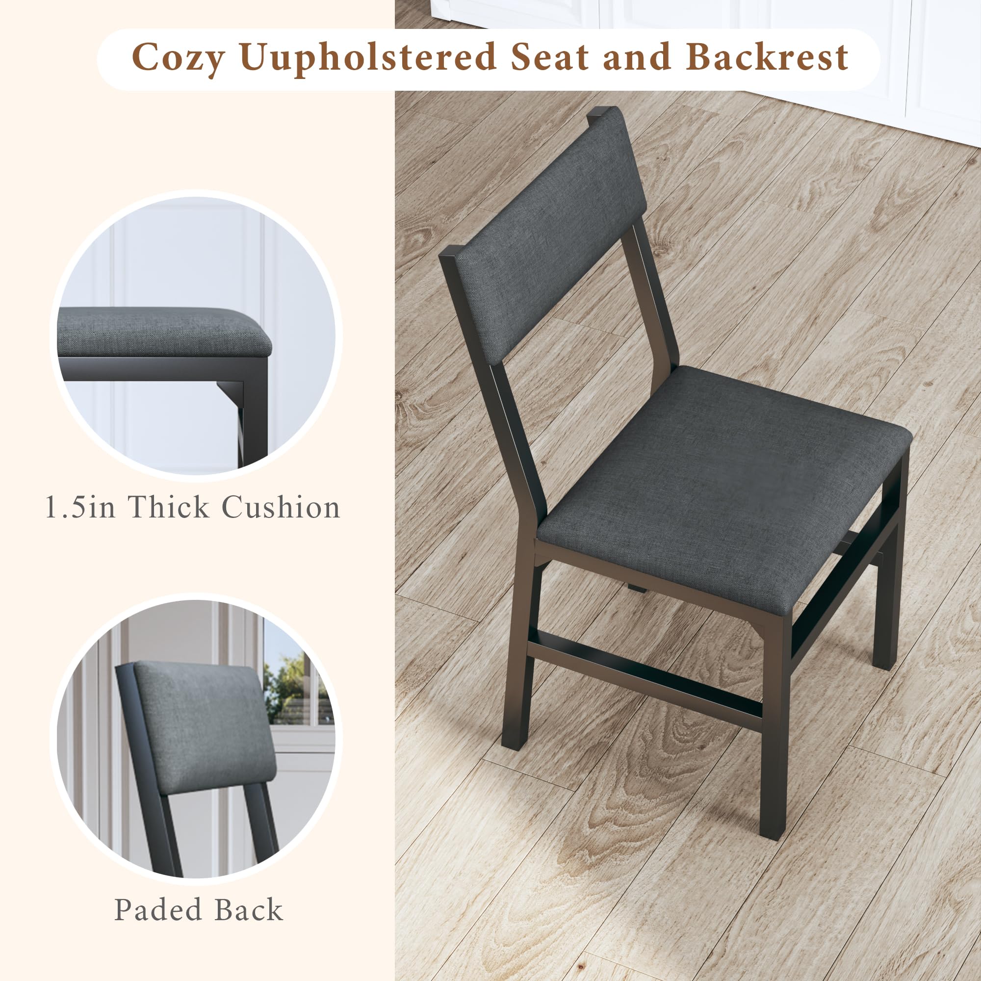 HUAHUU Dining Table Set for 4, Extendable Kitchen Table Cushion Chairs Set of 4, Rectangle Dining Table with Metal Frame & MDF Board, Folding for Small Apartment Saving Space, Black