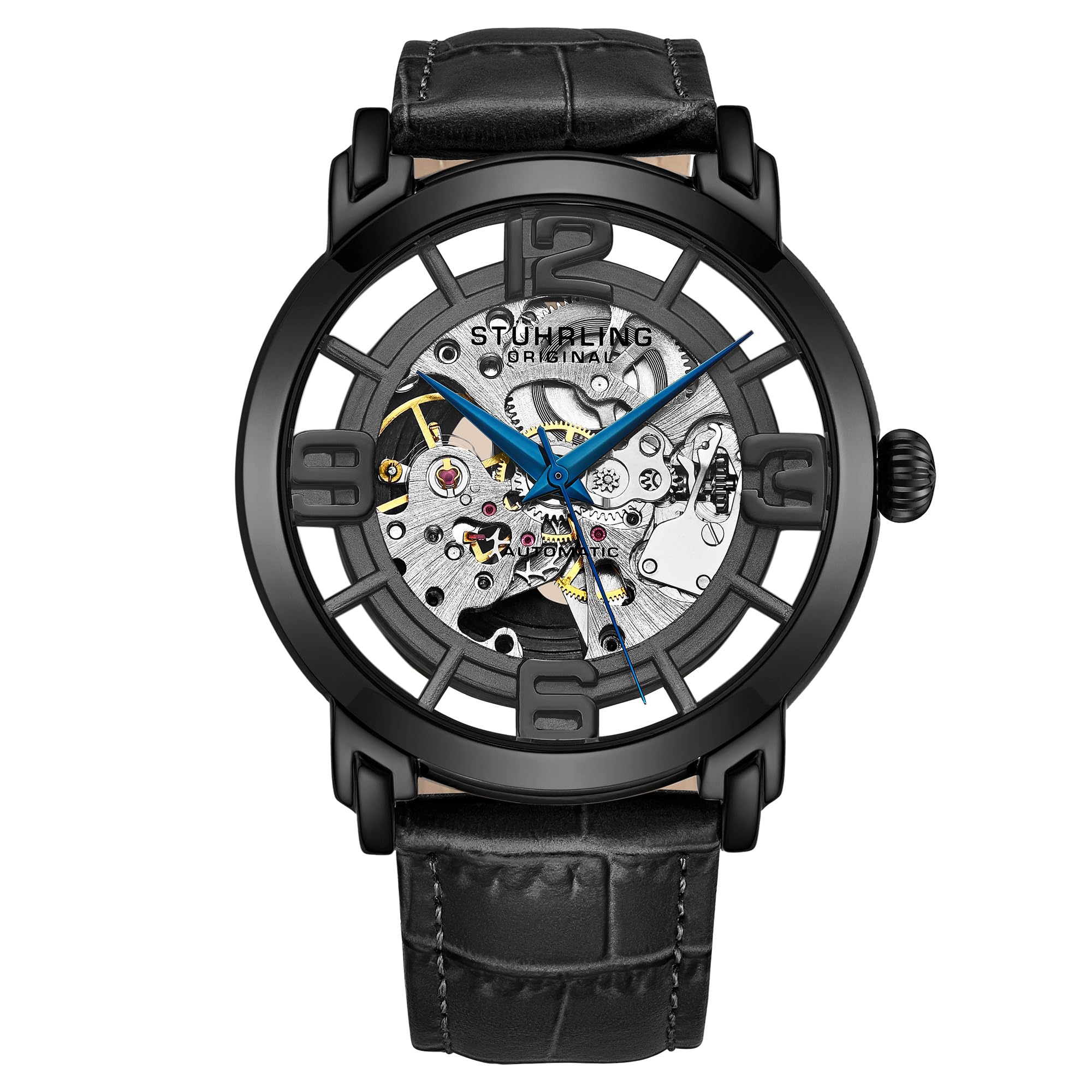 Stührling Original Men’s Skeleton Automatic Watch – Winchester 44 Elite, Stainless Steel Case, Mechanical Movement, Leather Strap