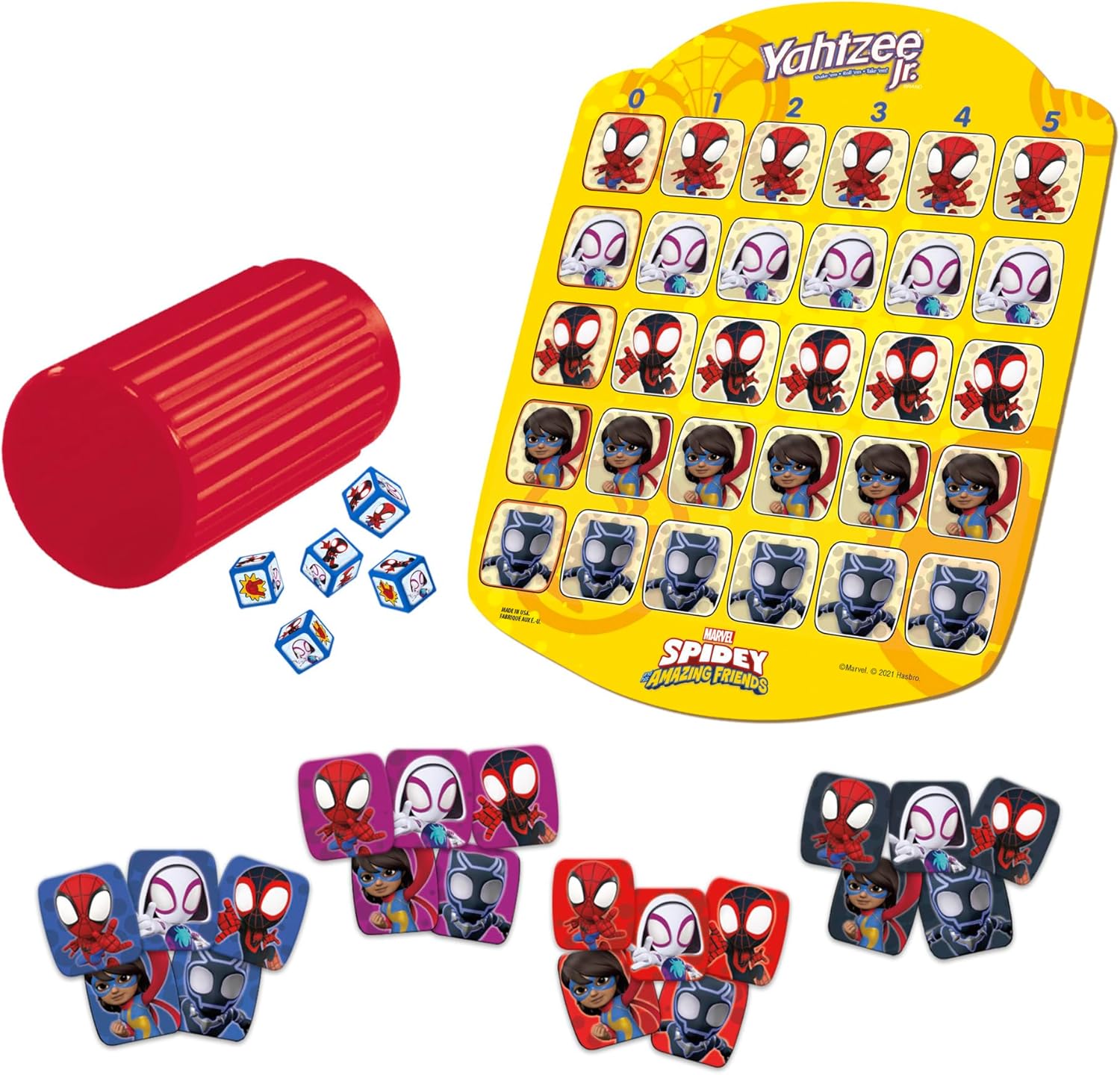 Hasbro Gaming Spidey and His Amazing Friends Yahtzee Jr.Marvel Edition Board Game for Kids, Ages 4 and Up (Amazon Exclusive)