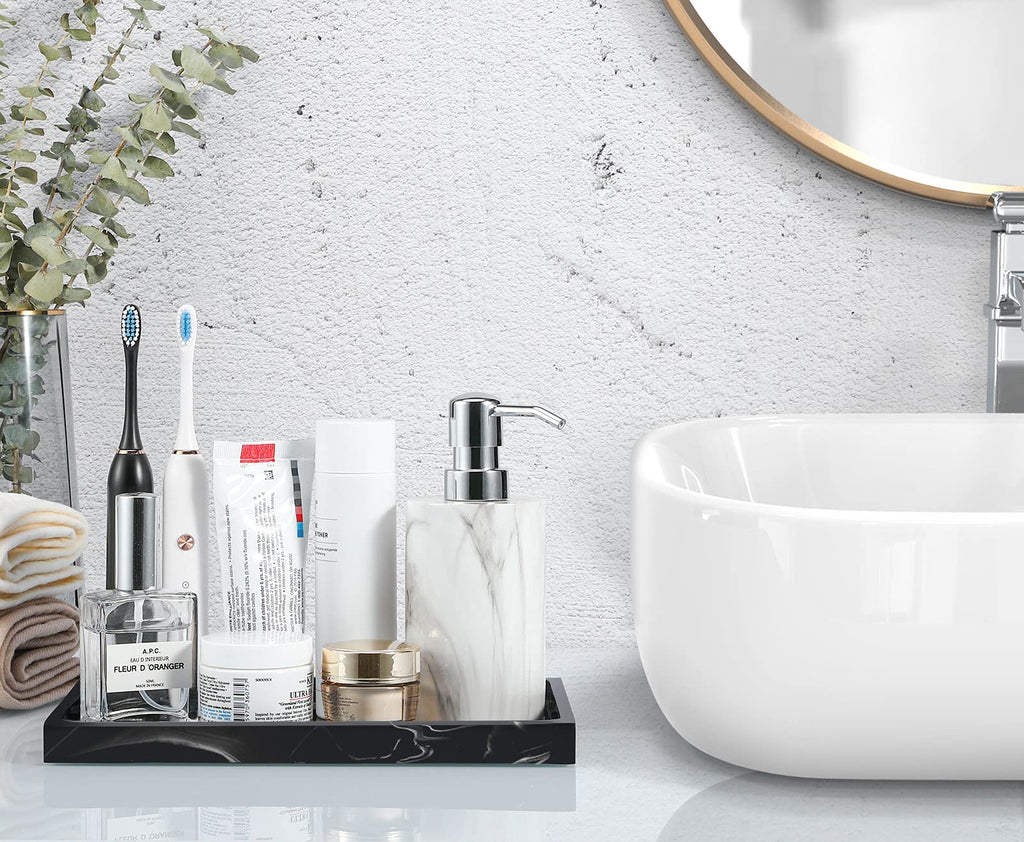 Luxspire Bathroom Vanity Tray, Resin Dresser Jewelry Ring Dish Tank Storage Kitchen Sink Countertop Organizer Plate Holder for Perfume Candles Soap Towel Plant Bathroom Accessories, M, Matte Black