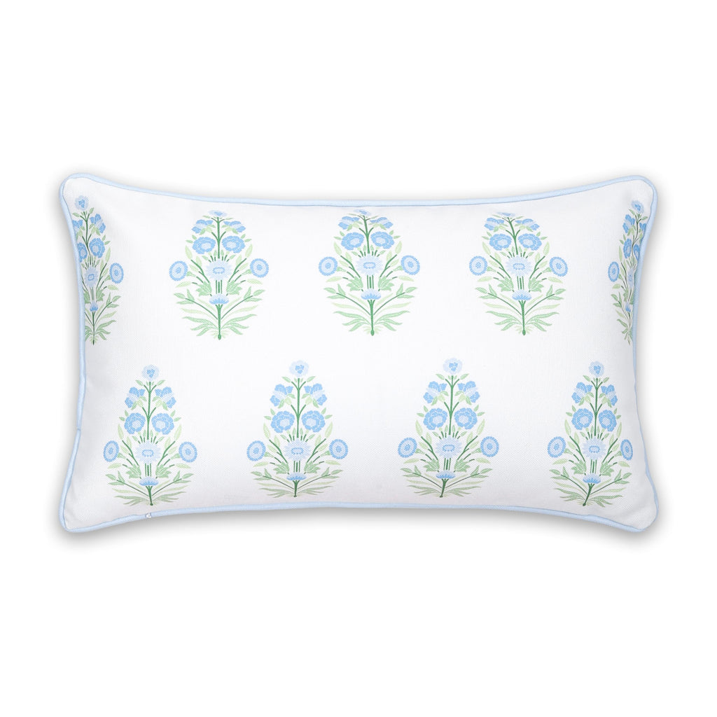 Hofdeco Premium Coastal Patio Indoor Outdoor Lumbar Pillow Cover Only, 12"x20" Water Repellent for Backyard, Couch, Baby Blue Green Floral with Piping