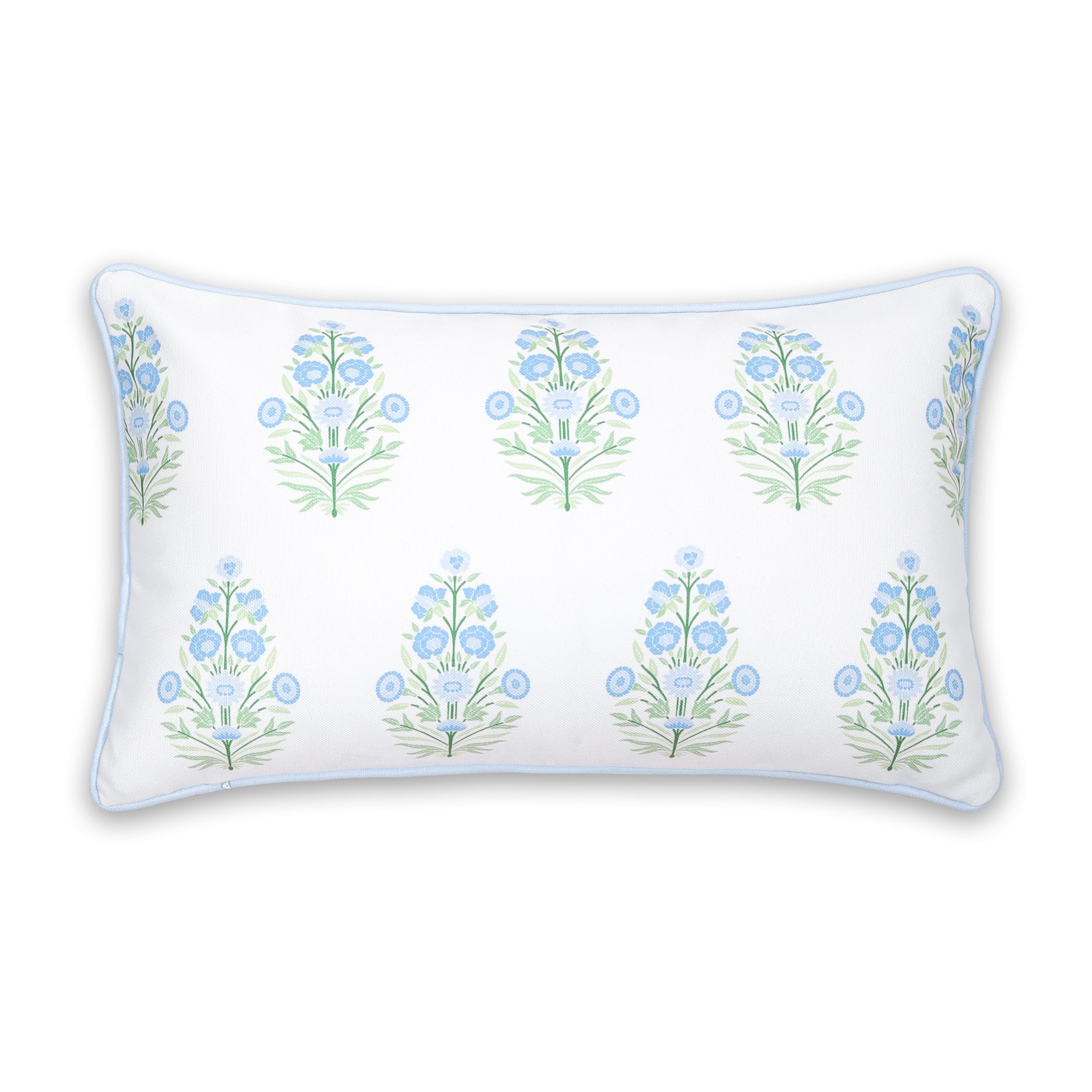 Hofdeco Premium Coastal Patio Indoor Outdoor Lumbar Pillow Cover Only, 12"x20" Water Repellent for Backyard, Couch, Baby Blue Green Floral with Piping