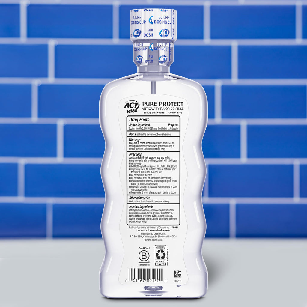ACT Kids Anticavity Fluoride Mouthwash, Sugar & Alcohol Free Mouth Rinse Strengthens Teeth, Bubble Gum Blowout, 16.9 fl. oz.(Pack of 3)