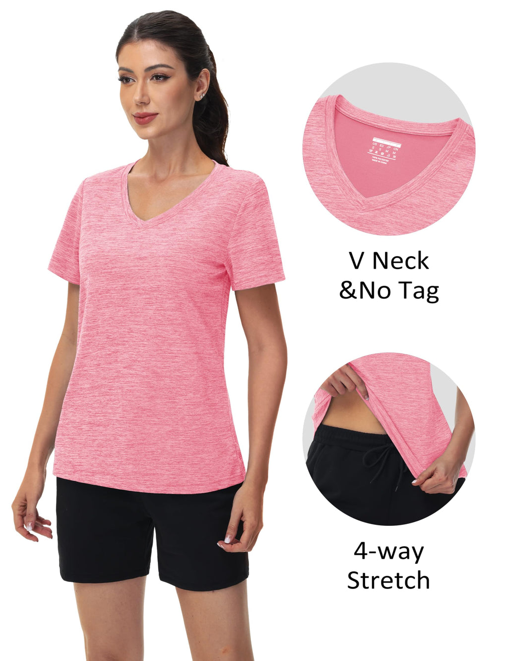 MAGCOMSEN Workout Tops for Women UPF 50+ Quick Dry Short Sleeve Sun Protection V-Neck Shirts Lightweight Hiking T Shirts