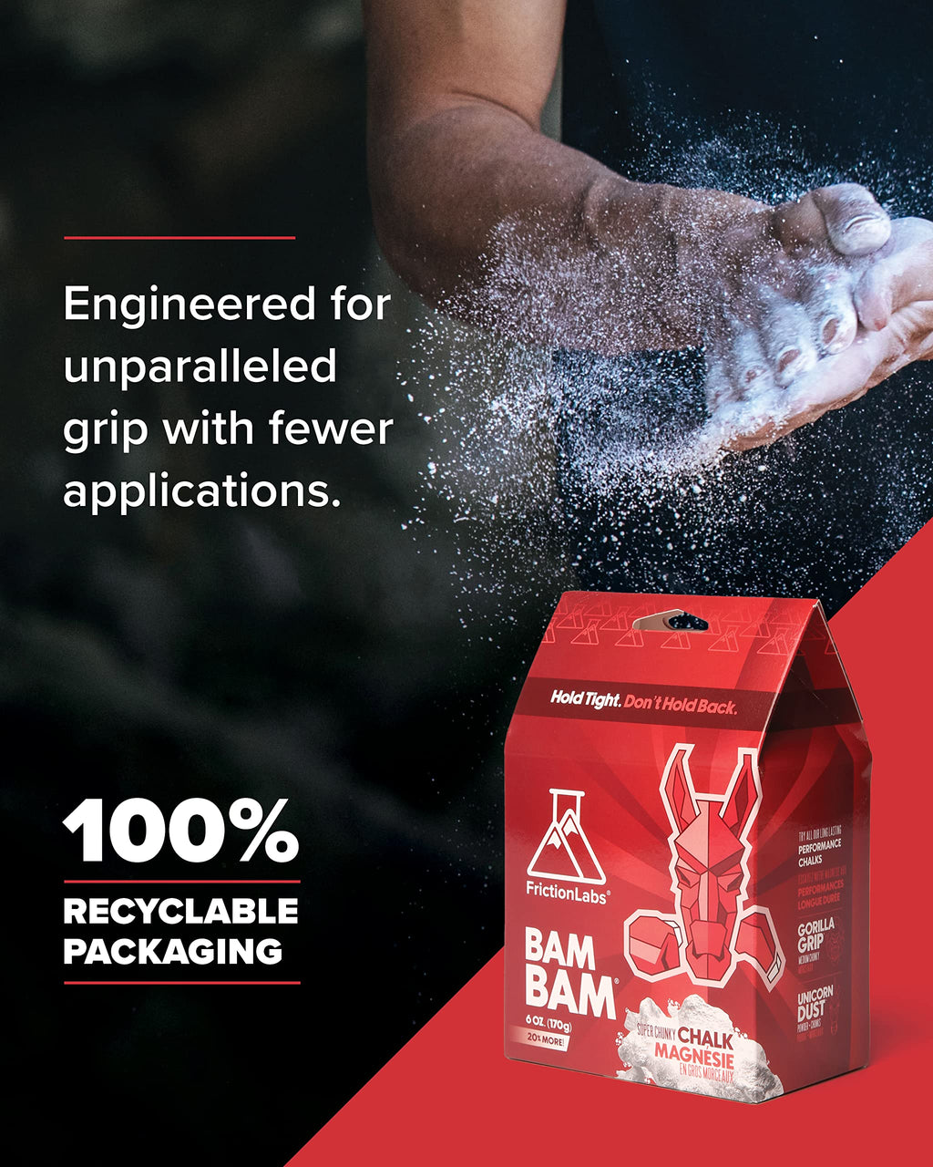 Friction Labs Premium Loose Climbing Chalk - High-Performance Hand Chalk with Superior Grip for Bouldering, Climbing, Weightlifting & More - Long Lasting & Skin Friendly Powdered Chalk