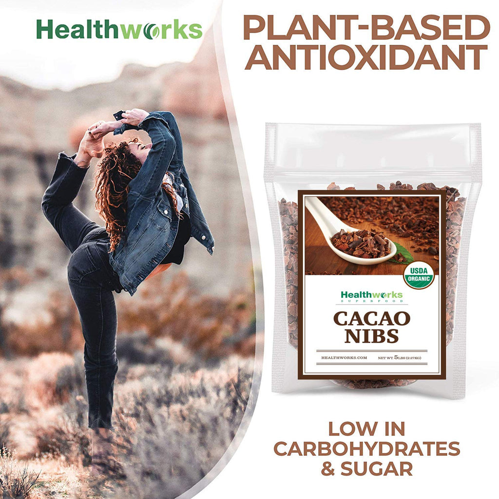 Healthworks Superfoods Cacao Nibs Organic - 16 Oz / 1 Lb - Criollo Bean - Raw Unsweetened Chocolate Substitute - Certified Organic - Keto, Vegan & Non-GMO - Antioxidant