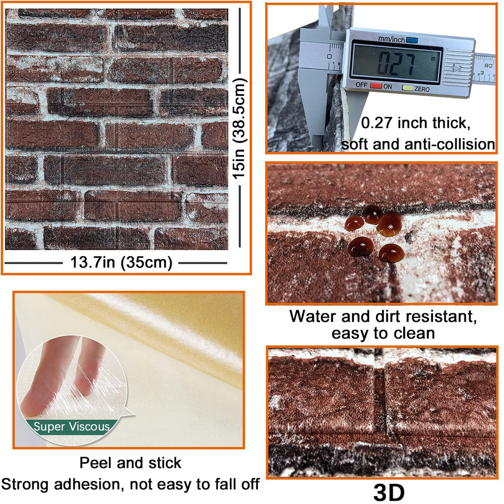 10PCS 3D Wall Panels Peel and Stick 3D Brick Wallpaper Peel and Stick Faux Stone Wall Panel Foam Brick Self-Adhesive Wallpaper (Black,10pcs)
