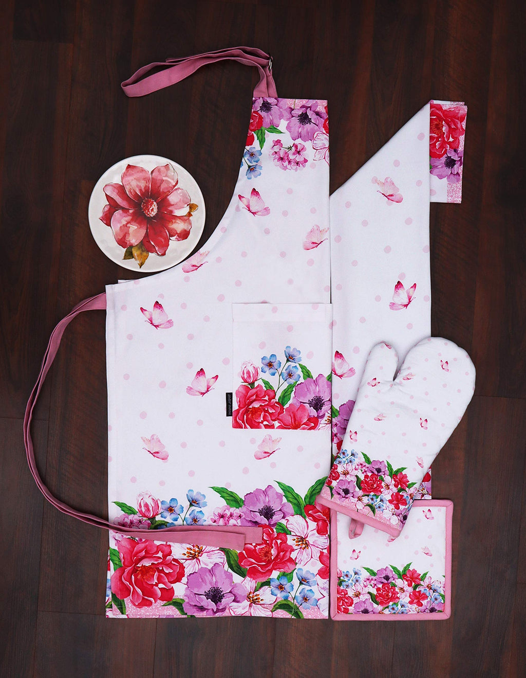AMOUR INFINI Cotton Aprons for Women with Pocket, Adjustable Strap & Waist Ties - Washable Aprons for Baking, Cooking, Gardening (27.5 x 33 Inches - Blooming Floral)
