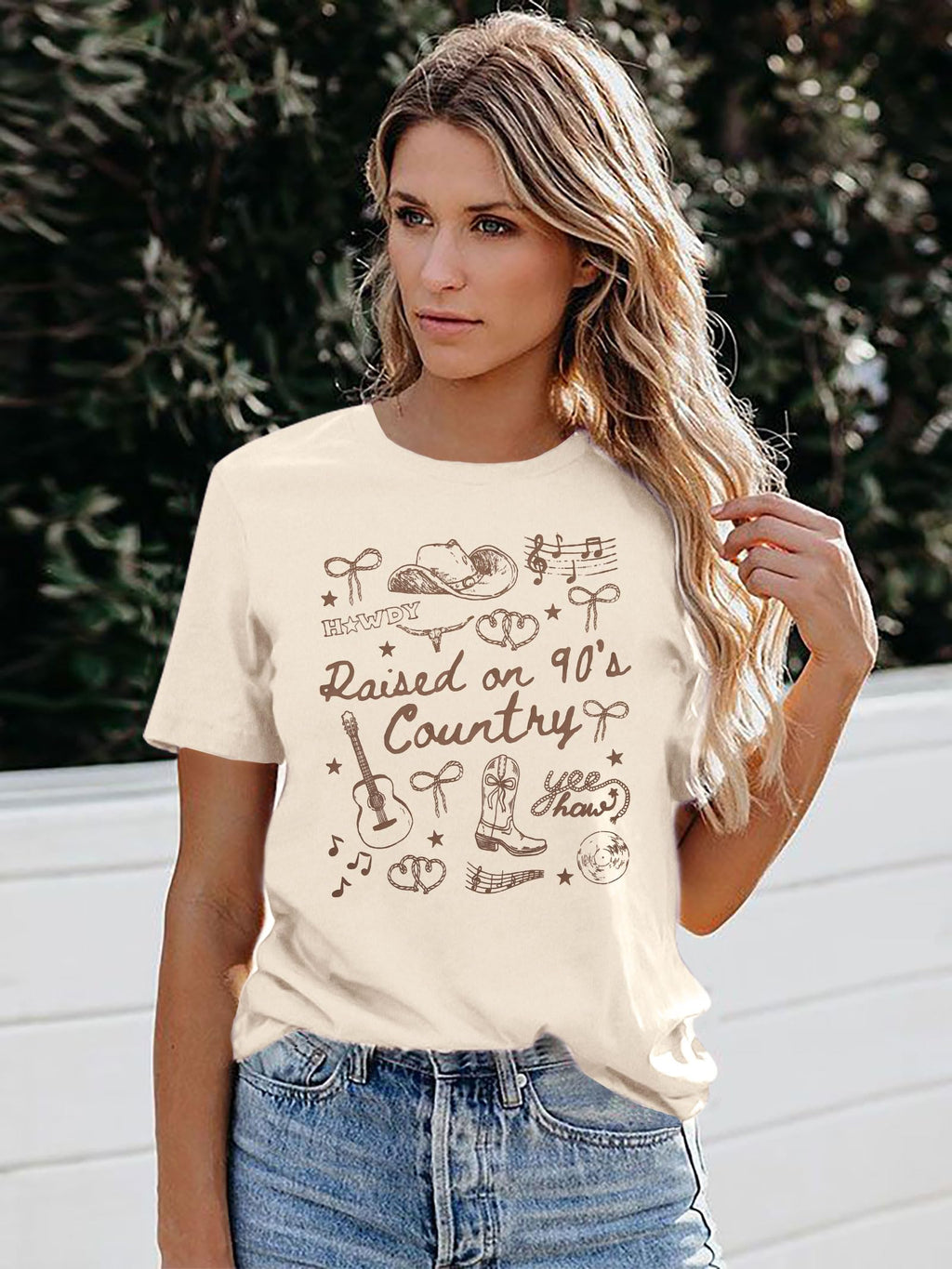 Raised on 90s Country Shirt Womens: Country Concert Outfit Country Music Tshirt Vintage Graphic Short Sleeve Tees