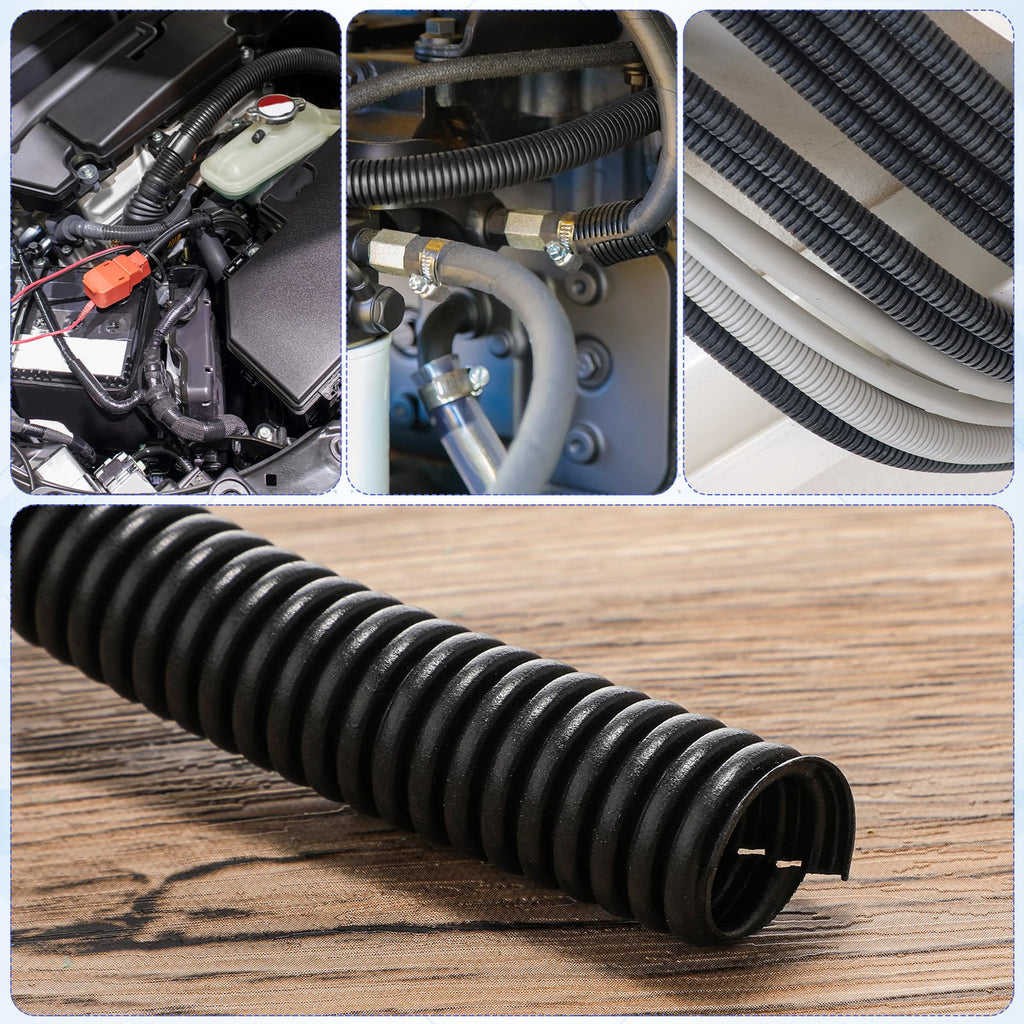 Sasylvia 1/2" x 300 ft Split Wire Loom Tubing Automotive Wire Loom Assortment Split Cable Sleeves Bulk Flexible Electrical Conduit Protective Kit