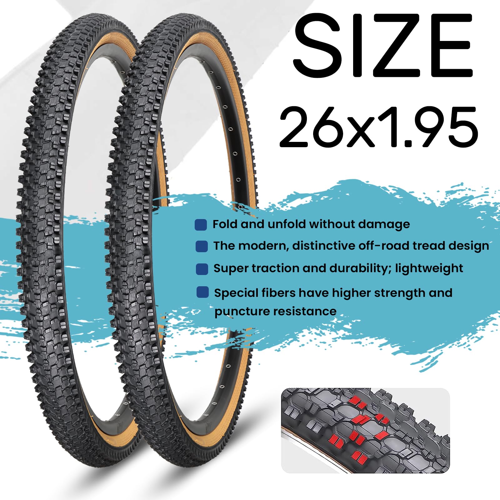 Hycline 2-Pack Mountain Bike Tires Set: 20/24/26/27.5-inch Folding Replacement High-Performance Wear-Resistant Bicycle Tires and Pair Inner Tubes with Tire Levers for MTB Off-Road Bike