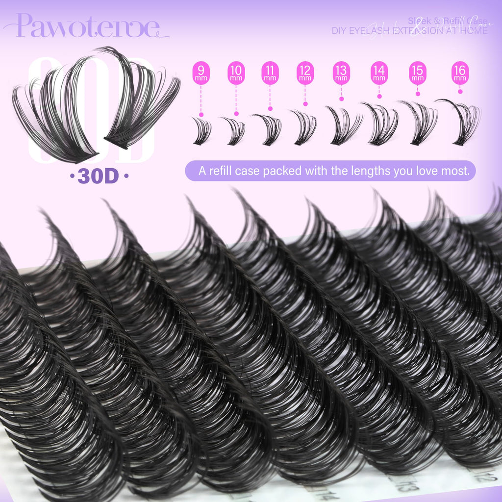 Pawotence Lash Extension Kit DIY 280pcs Individual Lash Clusters Kit 20D&30D Natural 9-15mm Cluster Eyelash Extensions Kit with Lash Bond and Seal, Tweezers for Self Use (20D&30D, 0.07D, 9-15mm, Kit)