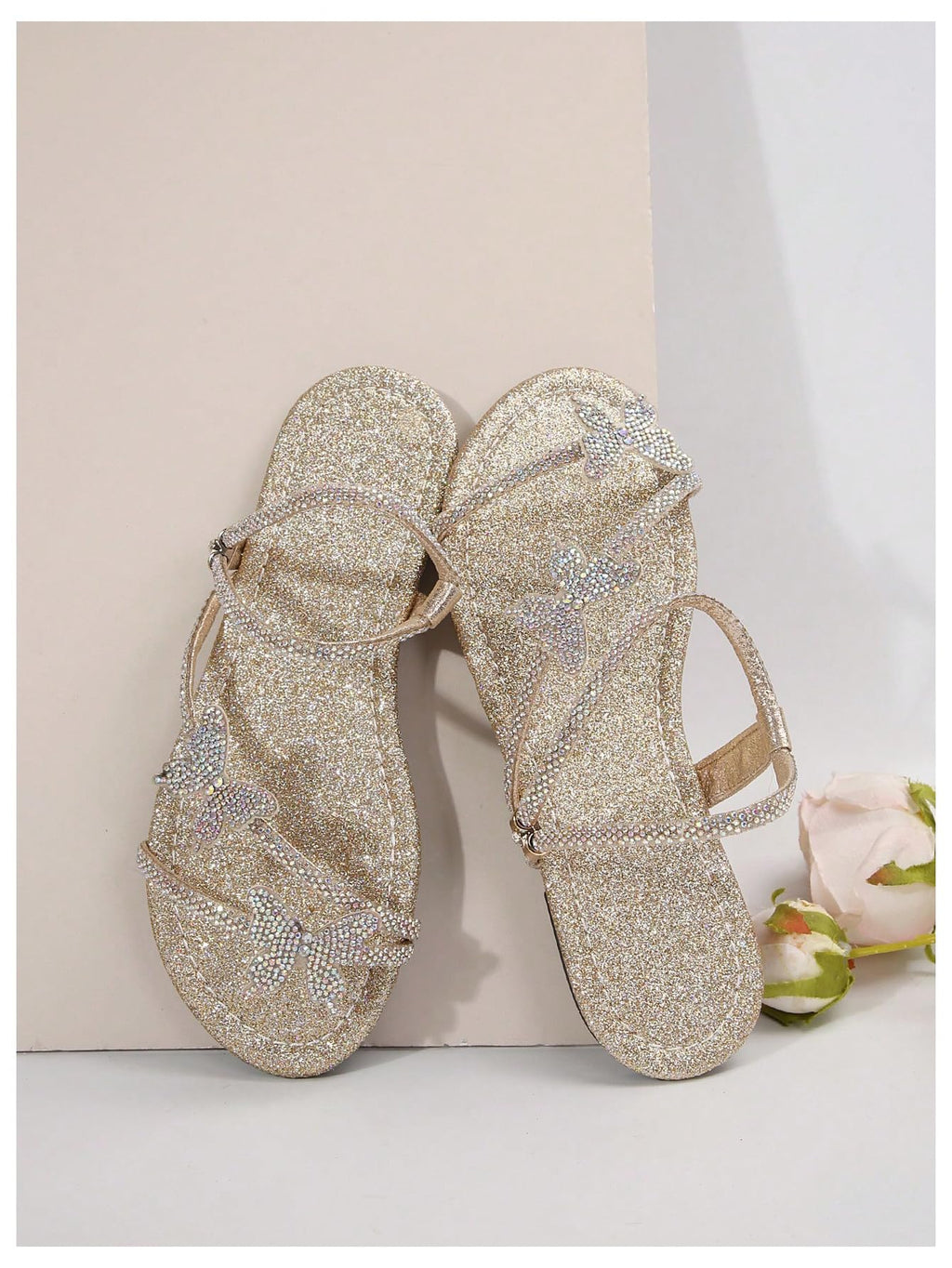 Floerns Women's Elegant Rhinestone Butterfly Transparent Elastic Strap Summer Flat Sandals