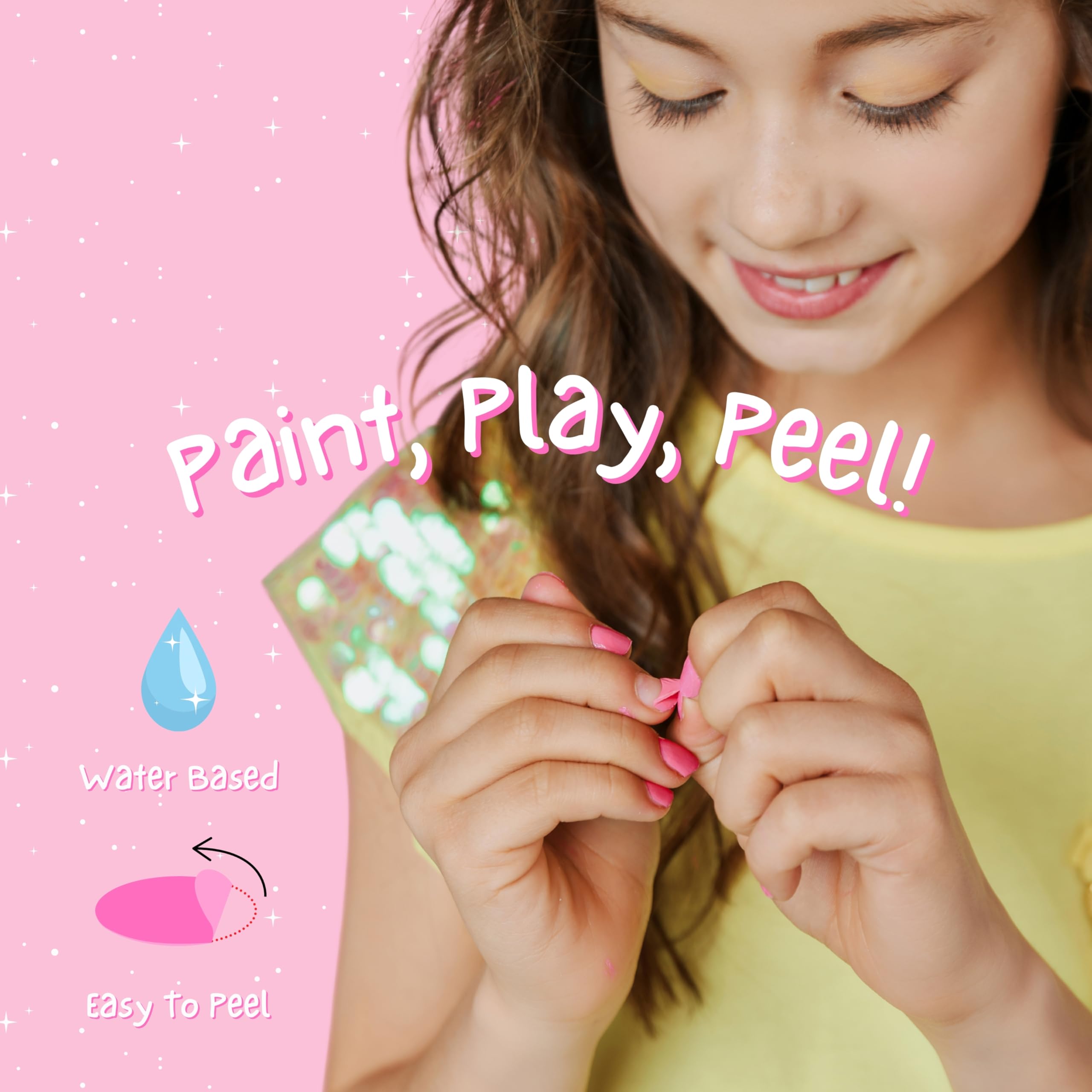MISS NELLA ABRACADABRA – Safe Special sparkly pink Nail Polish for Kids, Non-Toxic & Odor Free Formula for Children and Toddlers, Natural Water Based for Easy Peel Off (Abracadabra)