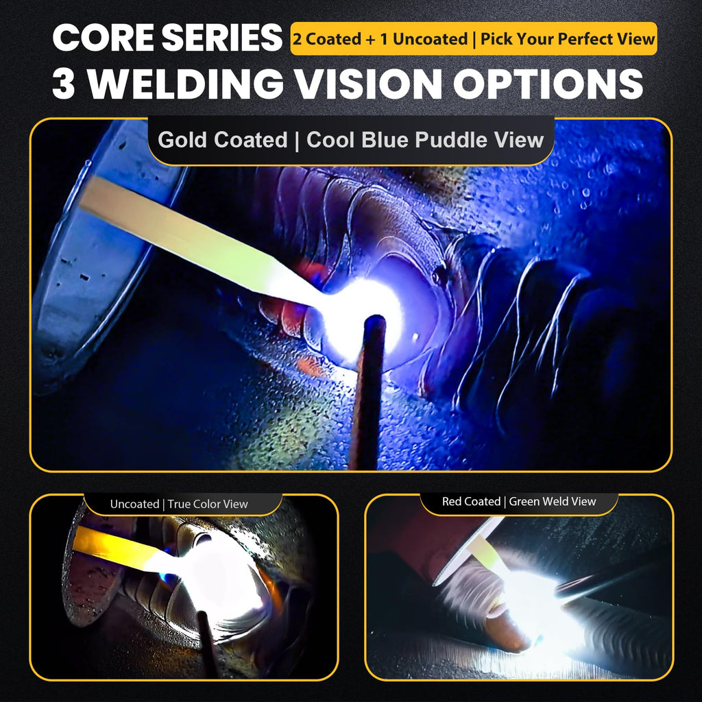 Core Series Gold Shade 9 Auto Darkening Welding Lens 2" x 4 1/4", Slim 0.2" Welding Lens with Cool Blue Puddle View for Pancake & Sugar Scoop Welding Hoods