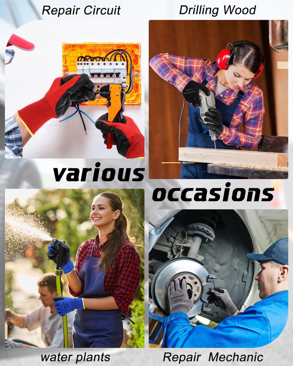 Maxcheck PU Coated Gloves Bulk, Reusable Rubber Safety Gloves for Men Women Work Warehouse, Mechanic, Woodworking