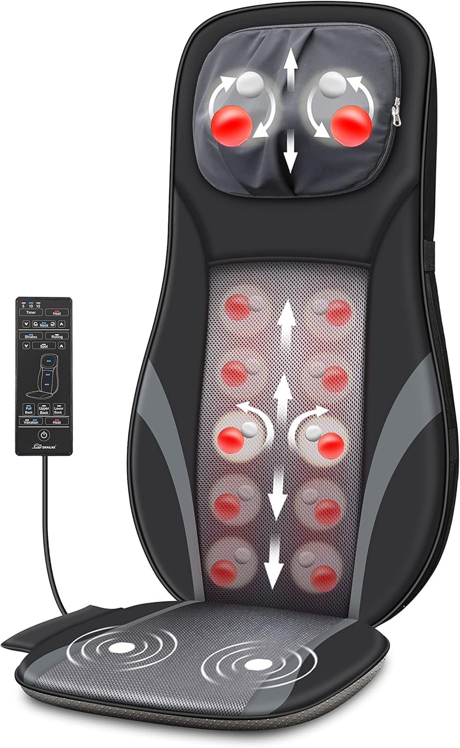 Snailax Shiatsu Back Massager with Heat -Deep Kneading Massage Chair Pad with Adjustable Intensity, Shiatsu Chair Massager to Relax Full Body Muscle，Gift for Mother