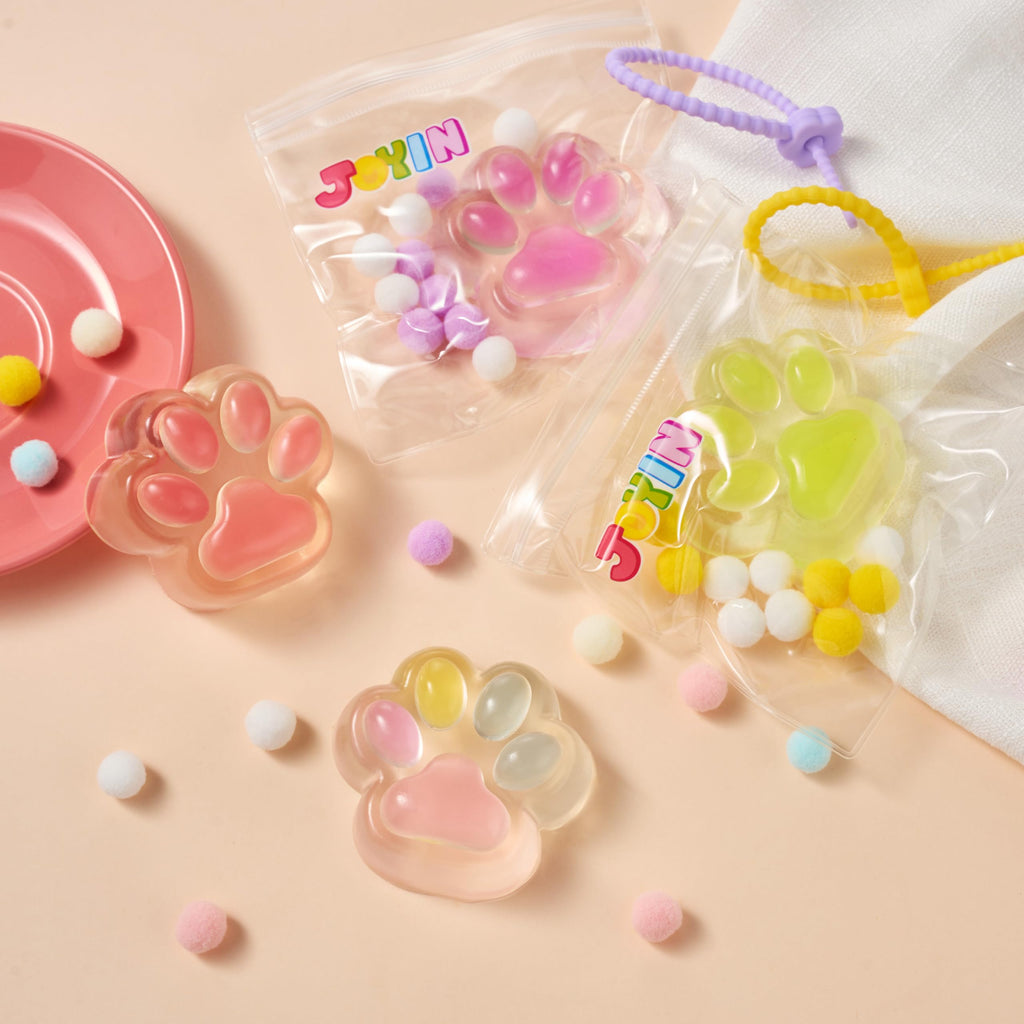 JOYIN 4 Pcs Taba Paw Squeeze Toys, Easter Party Favors & Gifts for Kids Adults, Transparent Cat Paw Fufu Squishy Toys, Soft Paws Sensory Fidgets, Cute Fidget Toys for Stress Relief