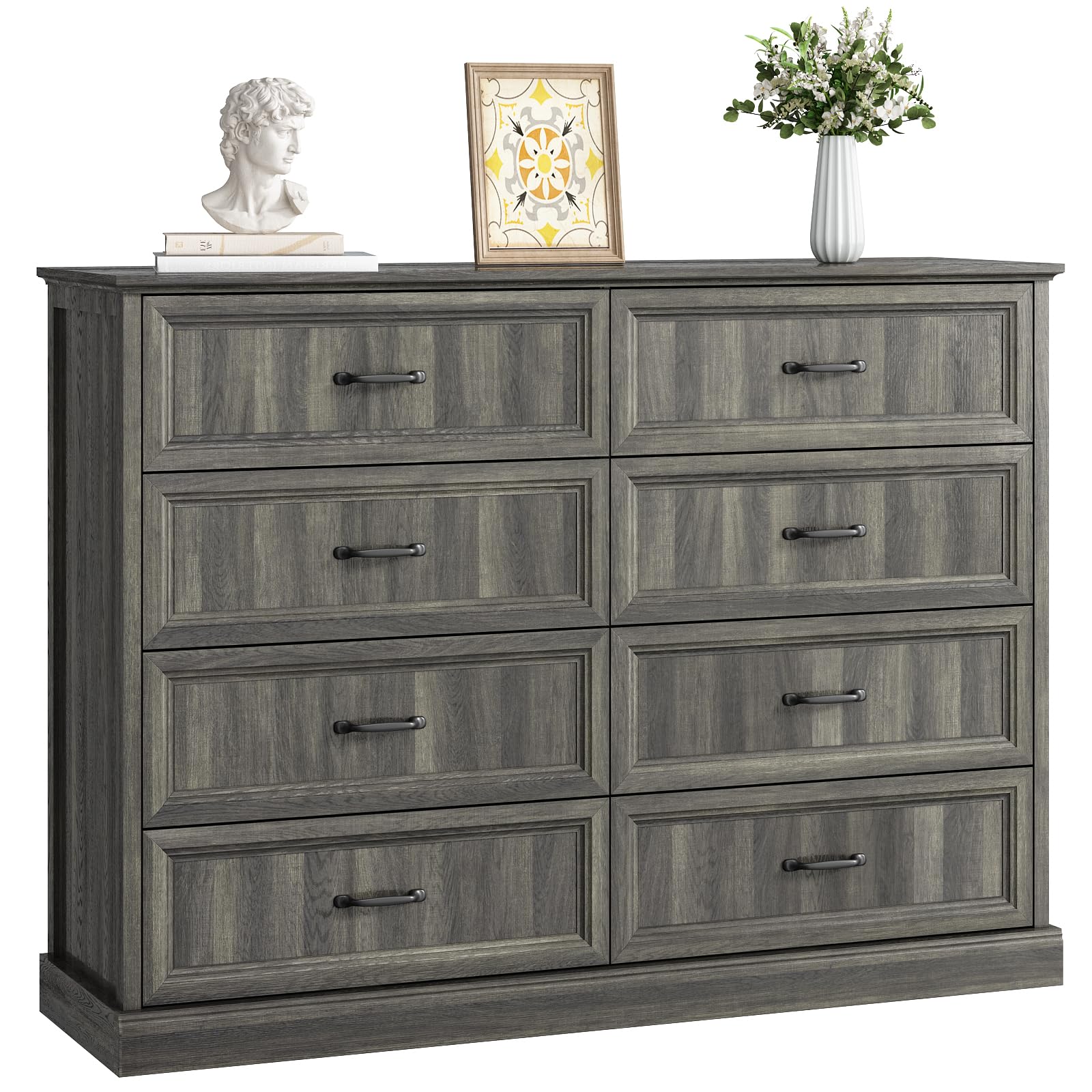 Farmhouse 5 Drawers Dresser for Bedroom, 44" Tall Brown dresser Wood Rustic Chest of Drawers with Wide Metal Handle,Natural Texture,Drawer Organizer for Bedroom,Living Room,Hallway and Entryway