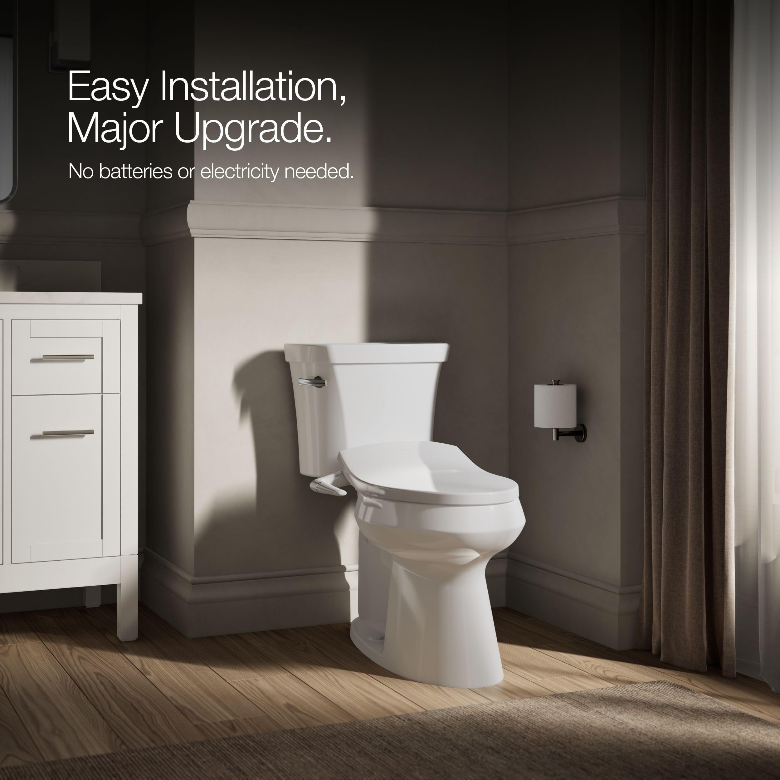 Kohler PureWash M250 Manual Round Bidet Toilet Seat, White, Quiet-Close Lid Prevents Slamming, Easy Installation with Quick-Release Hinges, Adjustable Spray Position & Pressure