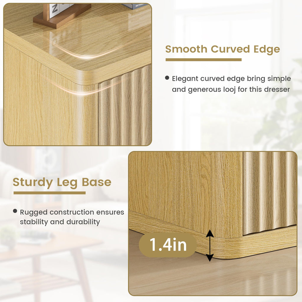 Standifurno Black 56" Tall Dresser for Bedroom, Fluted Modern 6 Drawers Deep Dressers, Wood Chest of Drawers with Handleless, Curved Profil Storage Closet Dressers for Bedroom, Living Room, Hallway