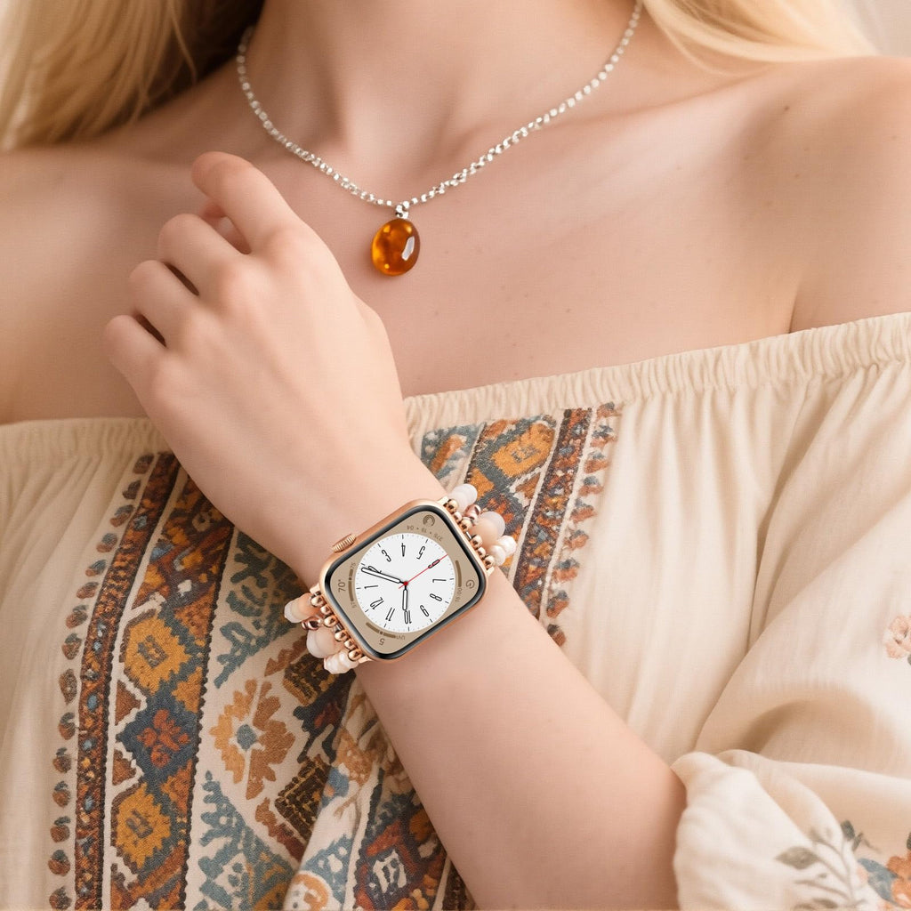 VISOOM Beaded Boho Bracelet Compatible for Apple Watch Band 40mm/38mm/41mm/42mm Series 11 10 9 8 7 SE Series 6/5/4 Women Fashion Cute Handmade Crystal Beads Stretchy Watch Strap for iWatch Bands 3/2/1