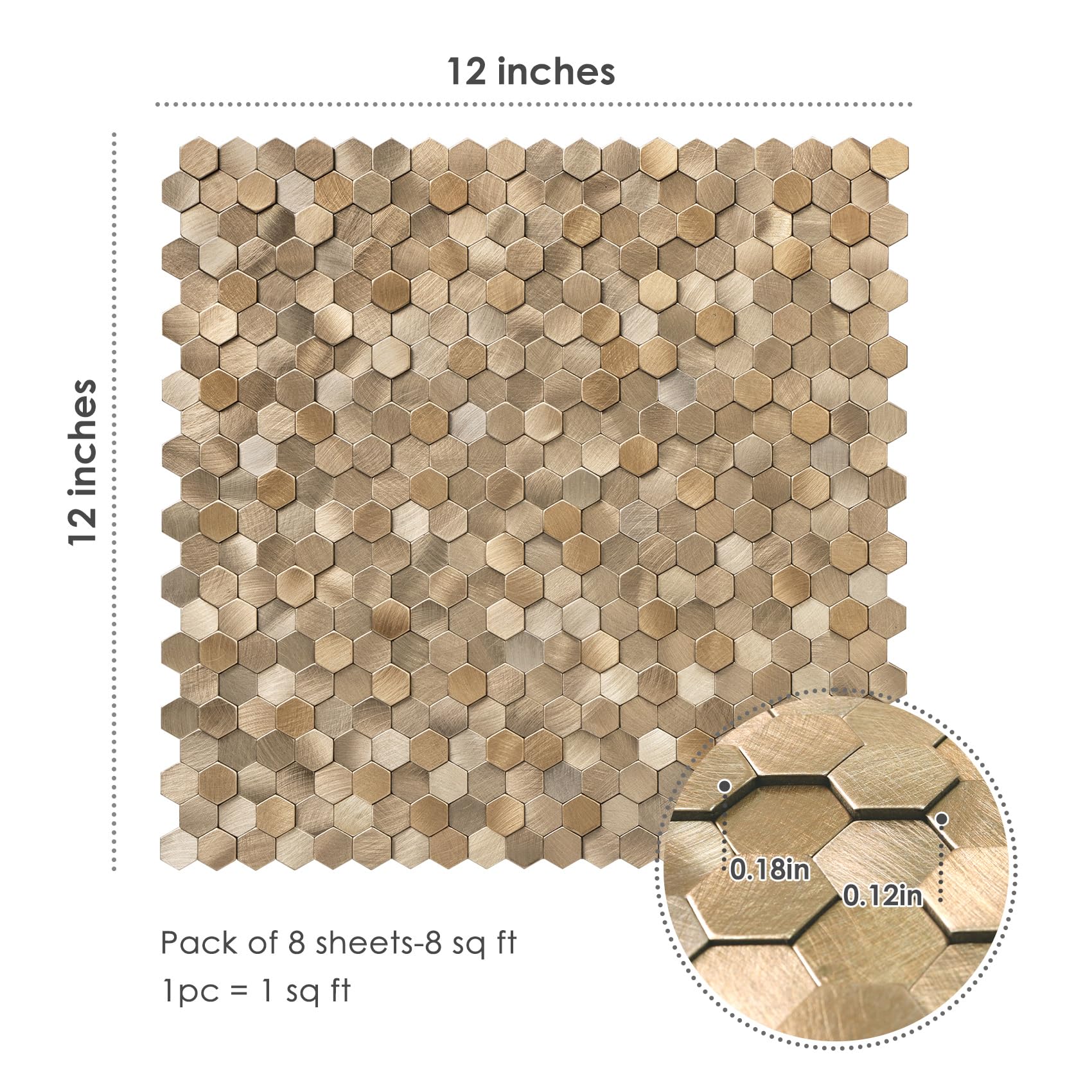 STICKGOO Peel and Stick Backsplash Tiles, Stick on Mosaic Self Adhesive Tiles, 3D Hexagon Backsplash for Kitchen Bathroom Fireplace Vanity (8PCS, Copper)