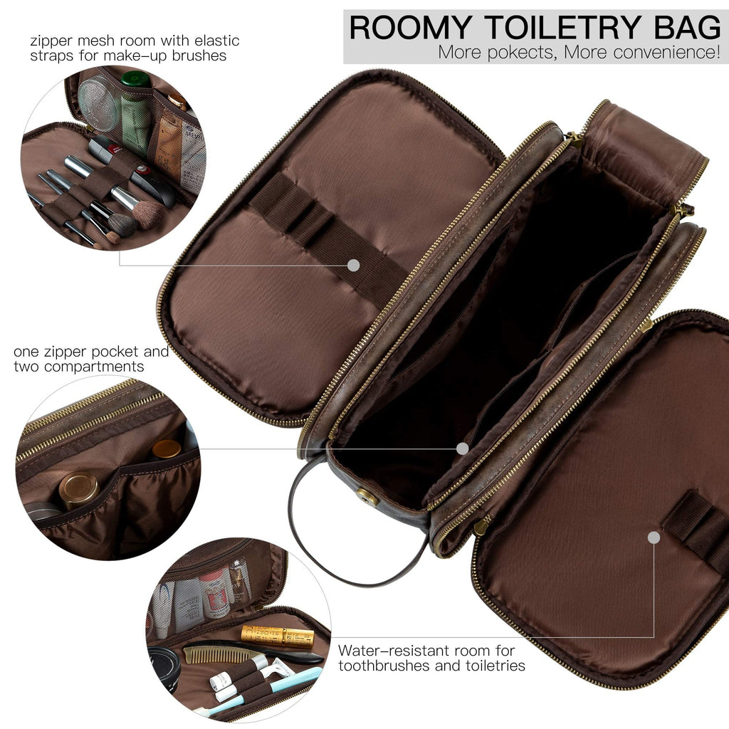 Elviros Travel Toiletry Bag for Men, Shaving Dopp Kit Water-resistant Bathroom Small Toiletries Organizer PU Leather Cosmetic Bags