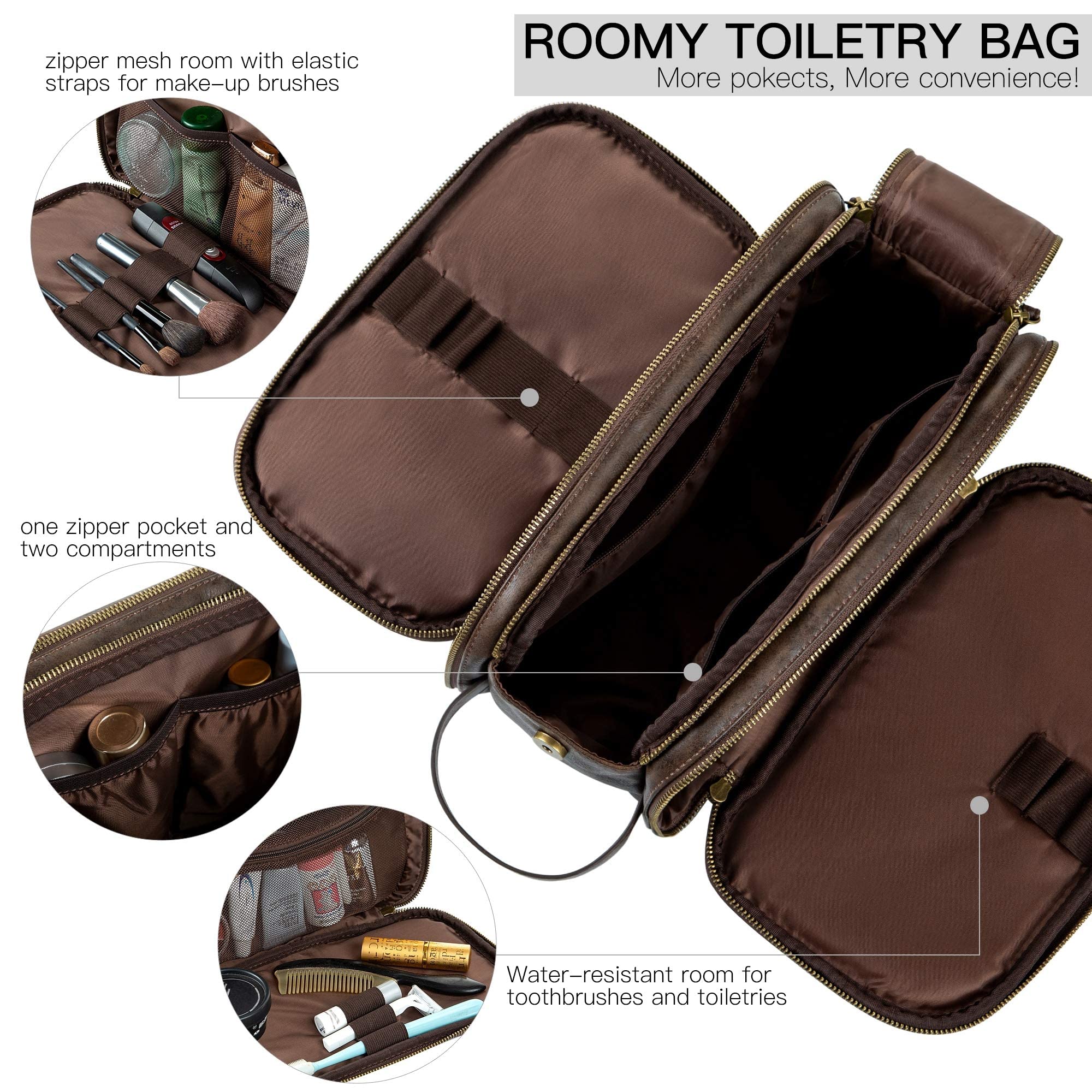 Elviros Travel Toiletry Bag for Men, Shaving Dopp Kit Water-resistant Bathroom Small Toiletries Organizer PU Leather Cosmetic Bags