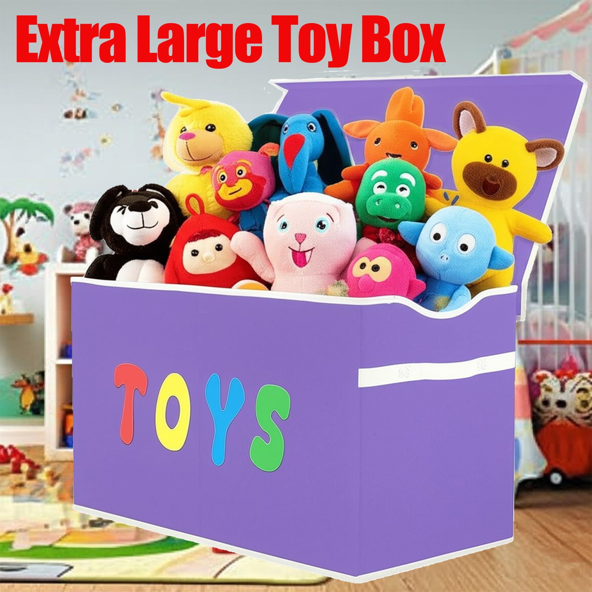 YOLOXO Toy Box Chest, Collapsible Sturdy Storage Bins with Lids, Extra Large Kids Toy Storage Organizer Boxes Bins Baskets for Kids, Boys, Girls, Nursery Room, Playroom, Closet (BLACK)