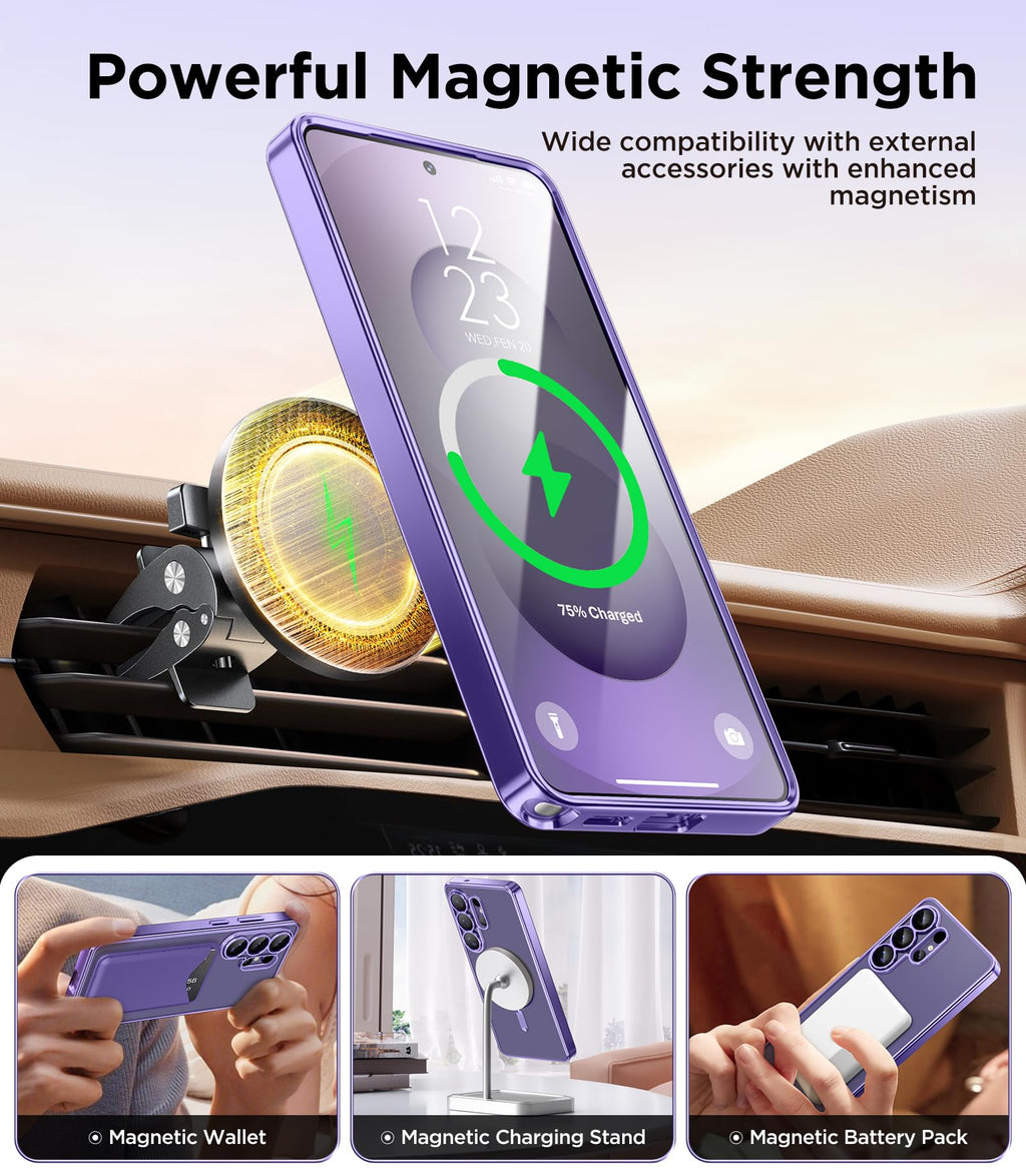 Magnetic Case Compatible with Samsung Galaxy S25 Ultra,Compatible with MagSafe,[Full Camera Protection][Screen Protector] Shockproof Plating Clear Phone Cover for Galaxy S25 Ultra(Black/Clear)