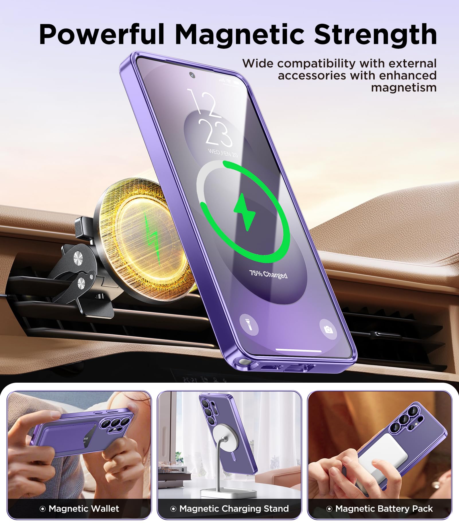 Magnetic Case Compatible with Samsung Galaxy S25 Ultra,Compatible with MagSafe,[Full Camera Protection][Screen Protector] Shockproof Plating Clear Phone Cover for Galaxy S25 Ultra(Black/Clear)
