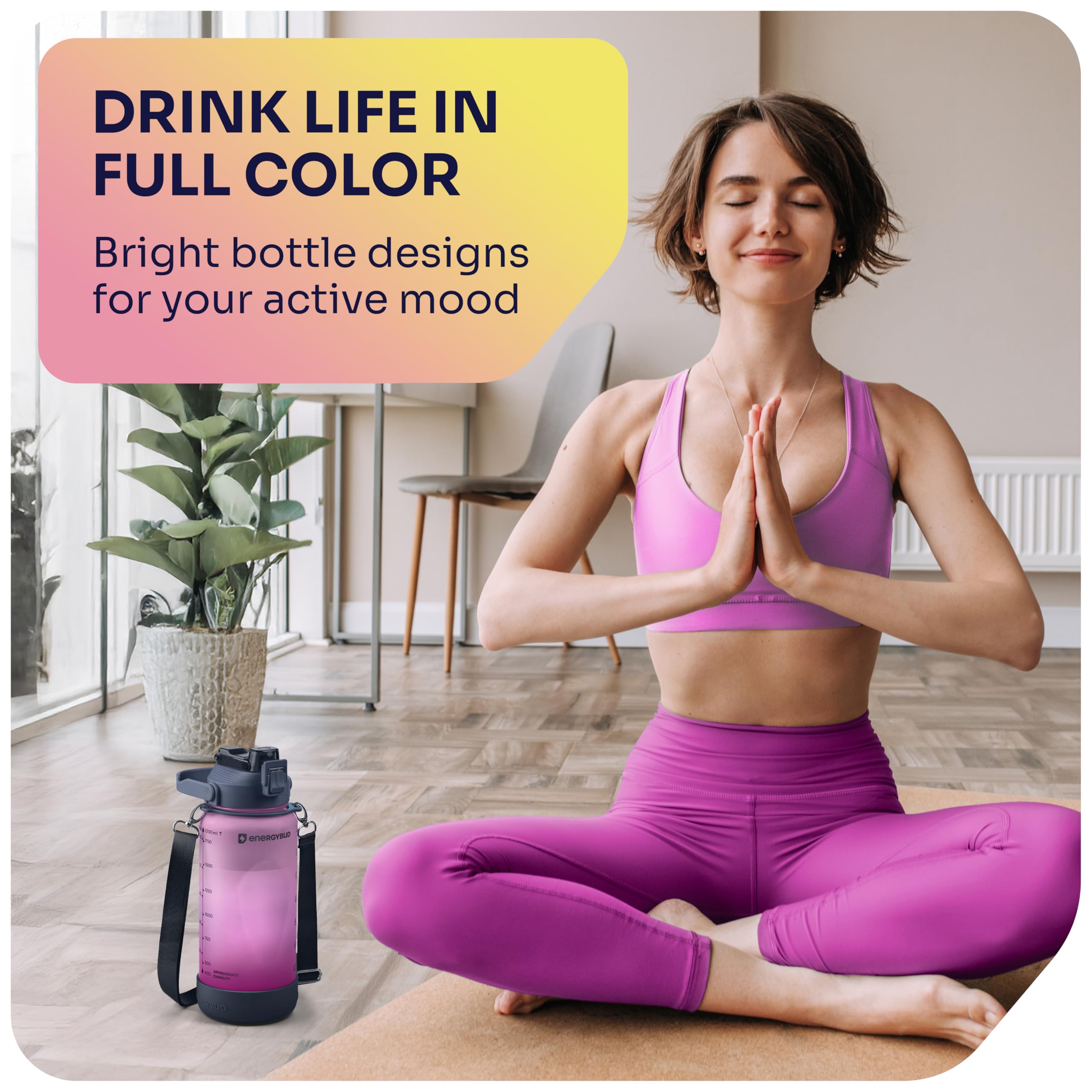 1/2 Gallon Water Bottle with 74.3 oz Capacity - Motivational Time Markers for Daily Hydration Goals - Leakproof BPA Free Tritan with Removable Straw