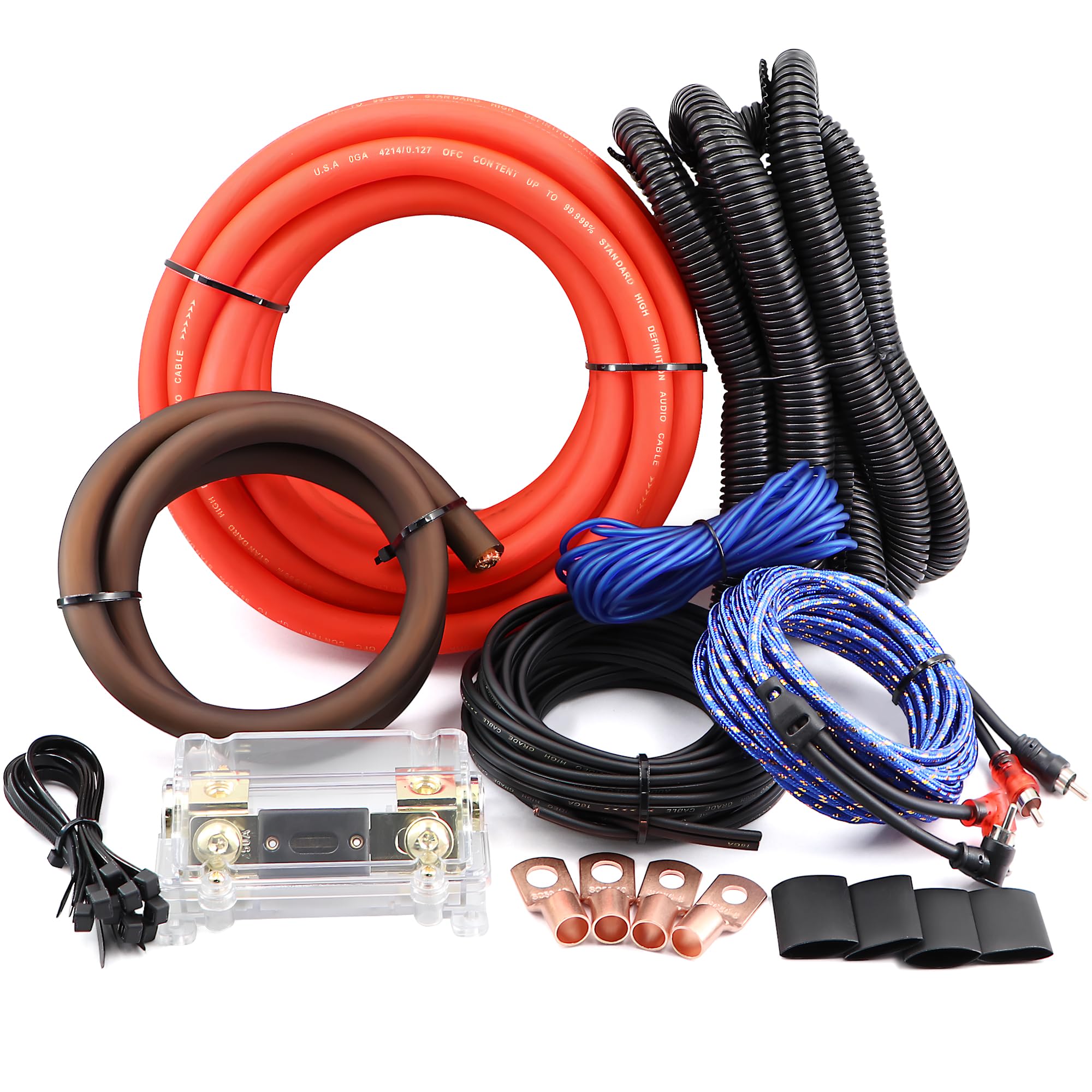 0 Gauge Amp Wiring Kit,3000 Watt Amplifier Sub Installation Kit Make Connections and Brings Power to Your Radio,Subwoofers and Speakers