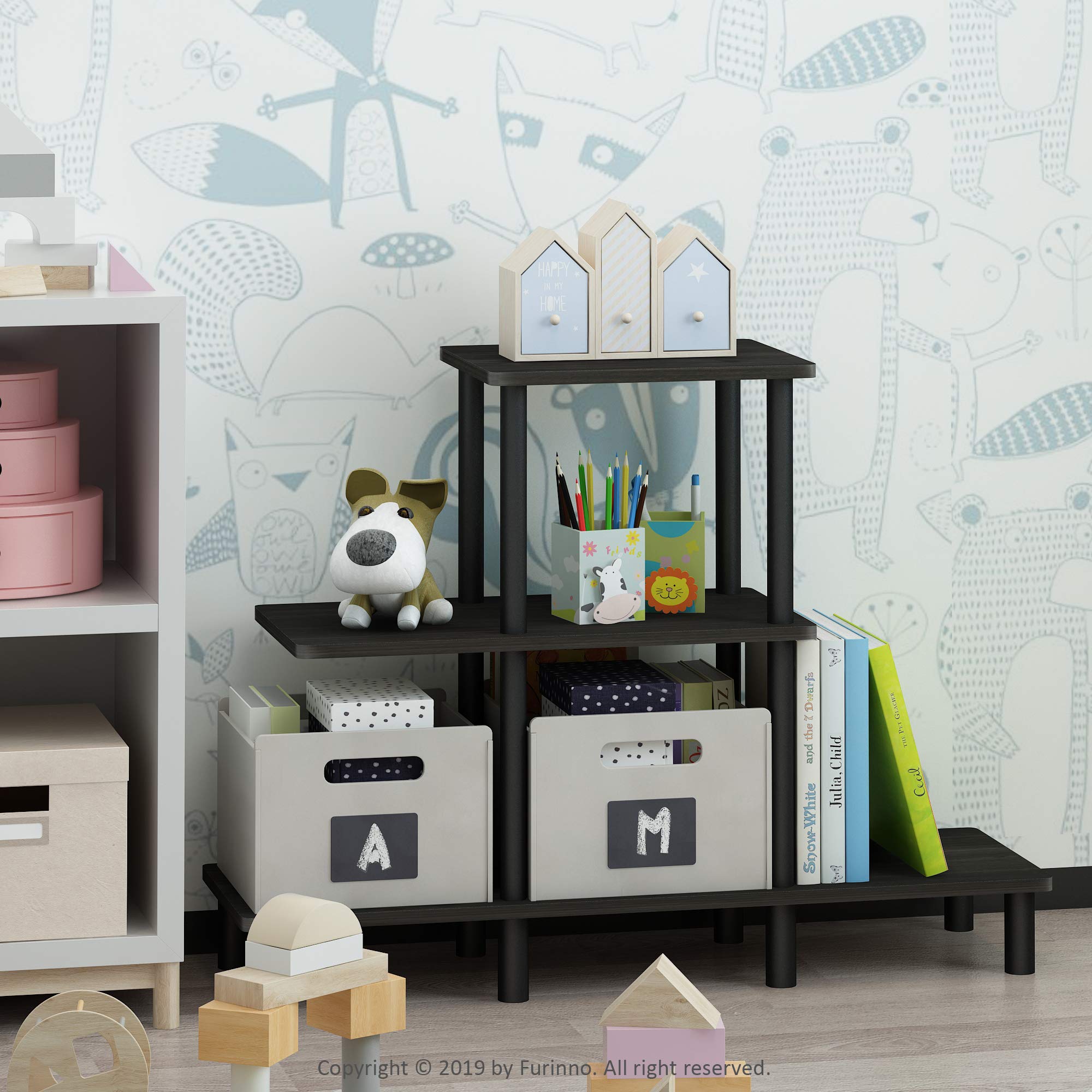 Furinno Turn-N-Tube 4-Tier Design Display Rack, Espresso/Black