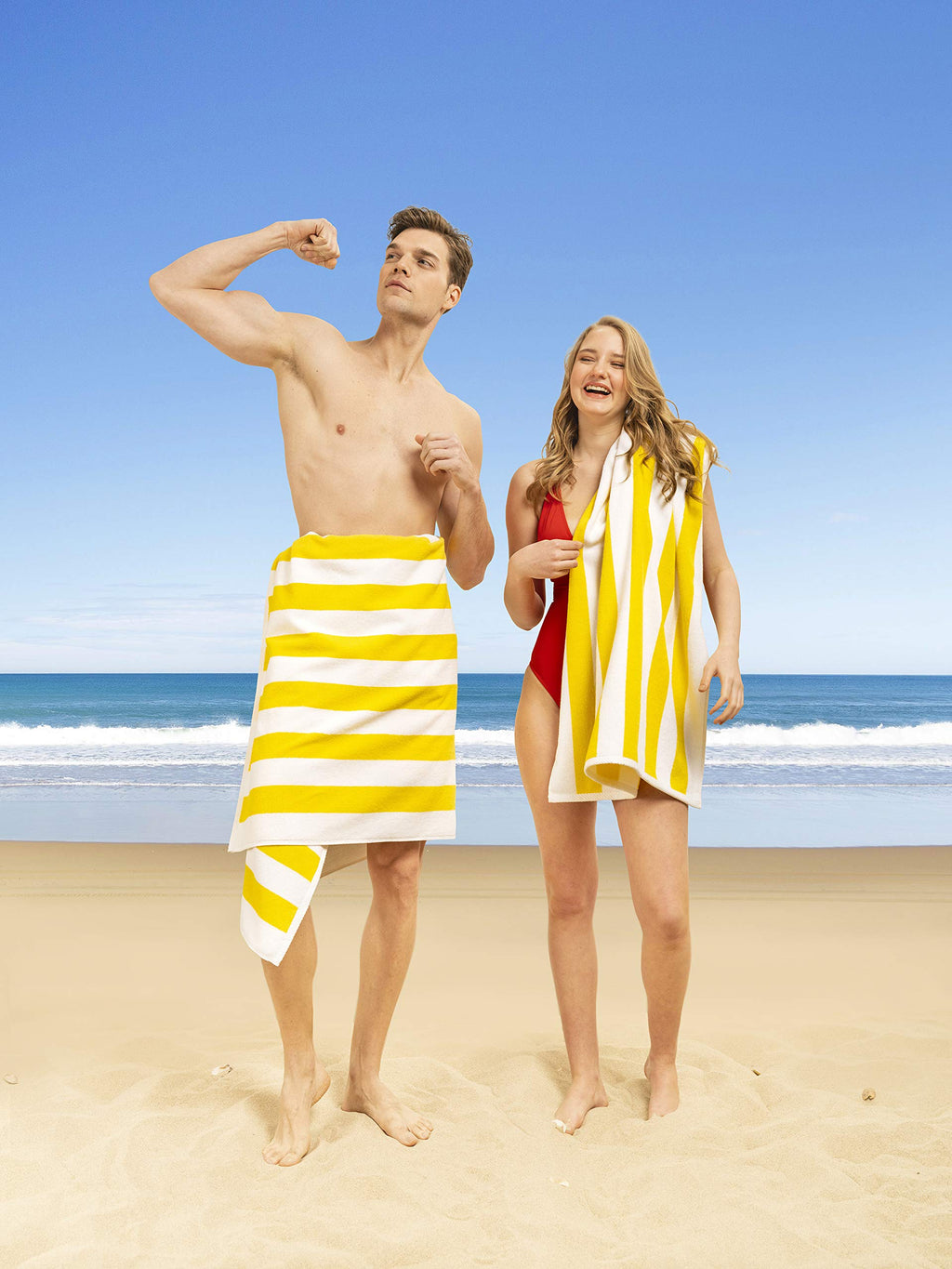 American Soft Linen Cabana Striped Beach Towels, 30x60 inch 4 Piece Oversize Pool Towels, Quick Drying Sand Free Swim Towels, Beige