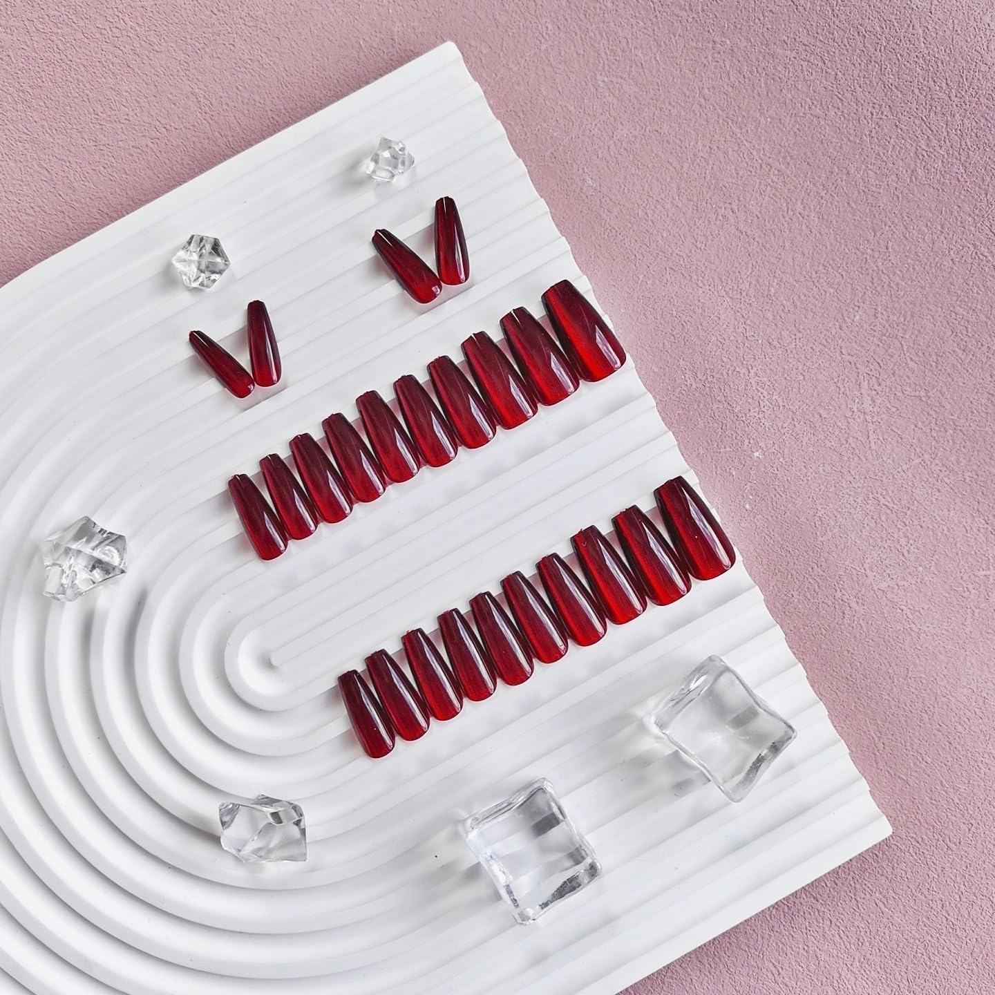 KQueenest Cat Eye Red Press On Nails Long Square, Glitter Burgundy Red Fake Nails Press Ons Extra Long Coffin, Sparkly Bling Soft Gel Glue on Nails For Women Birthday Party Decoration, 30 Pcs