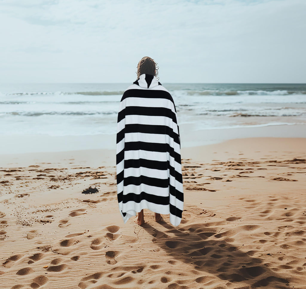 COTTON CRAFT Ombre Stripe Extra Wide Beach Towel for Two - 58x68 - Pure Cotton - Double Woven Jacquard Thick Plush Super Soft Luxurious Velour Pile - Pool Picnic Bath - 450 GSM - Blue