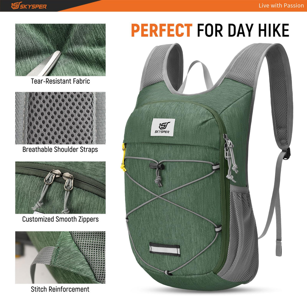 SKYSPER Foldable Hiking Backpack - 10L/15L Small Lightweight Daypack Breathable Travel Backpacks
