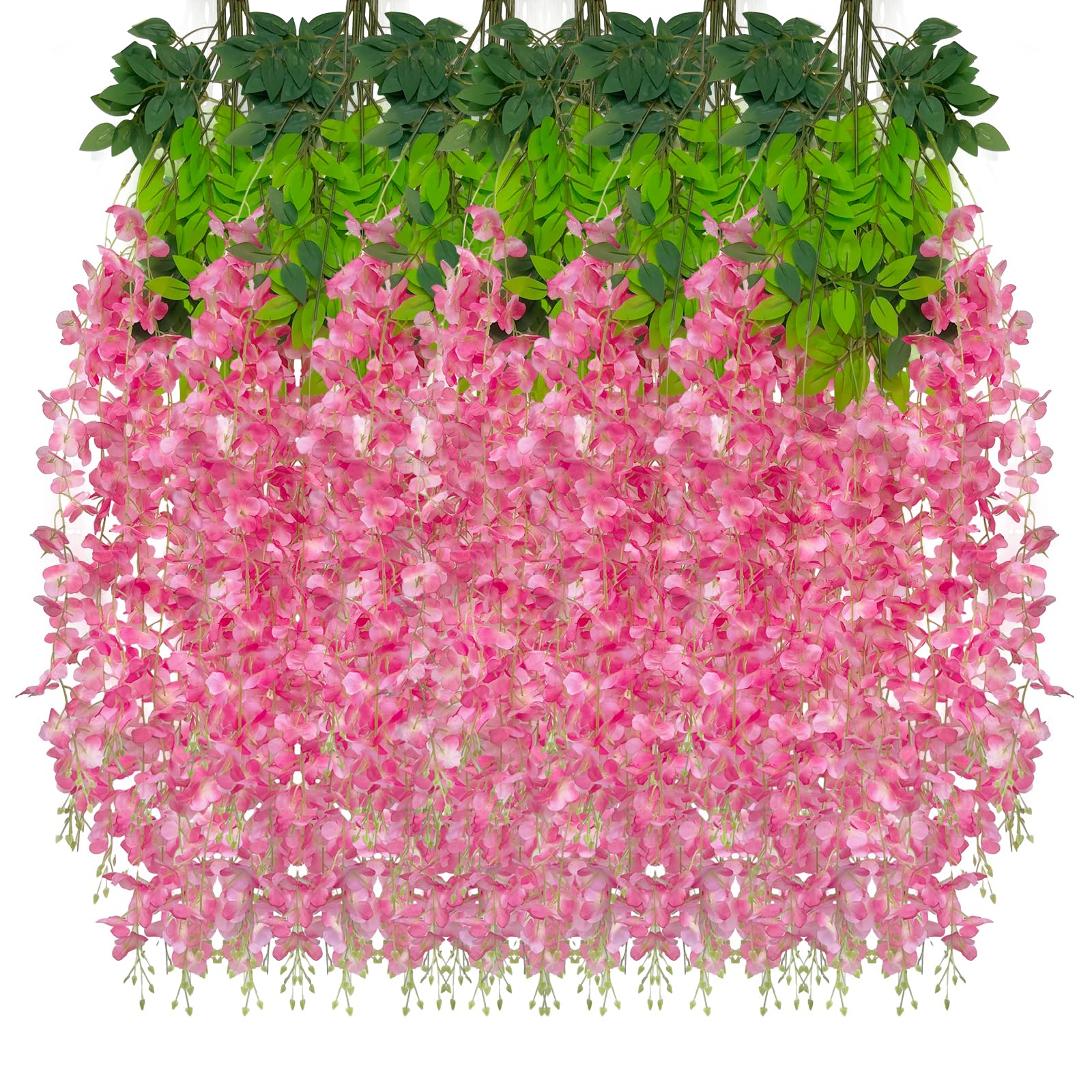 5 Pack Pink Wisteria Hanging Flowers Garland, 3.77 Feet Artificial Flower Vines, Fake Wisteria, Artificial Vines Hanging Garland for Backdrop Outdoor Yard Garden Decor