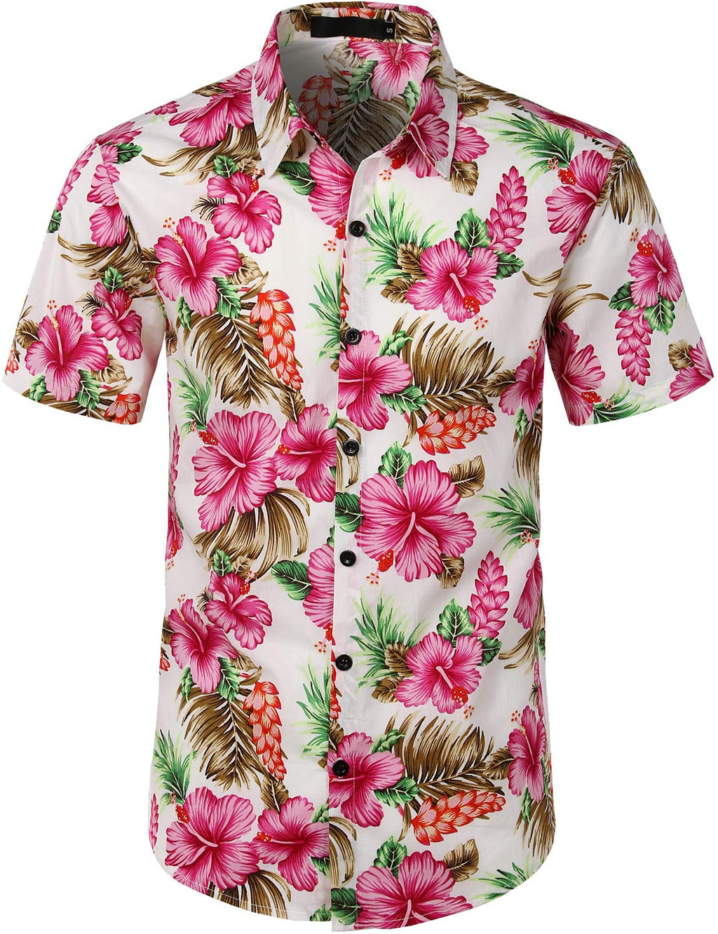 JOGAL Men's Flower Casual Short Sleeve Aloha Hawaiian Shirt
