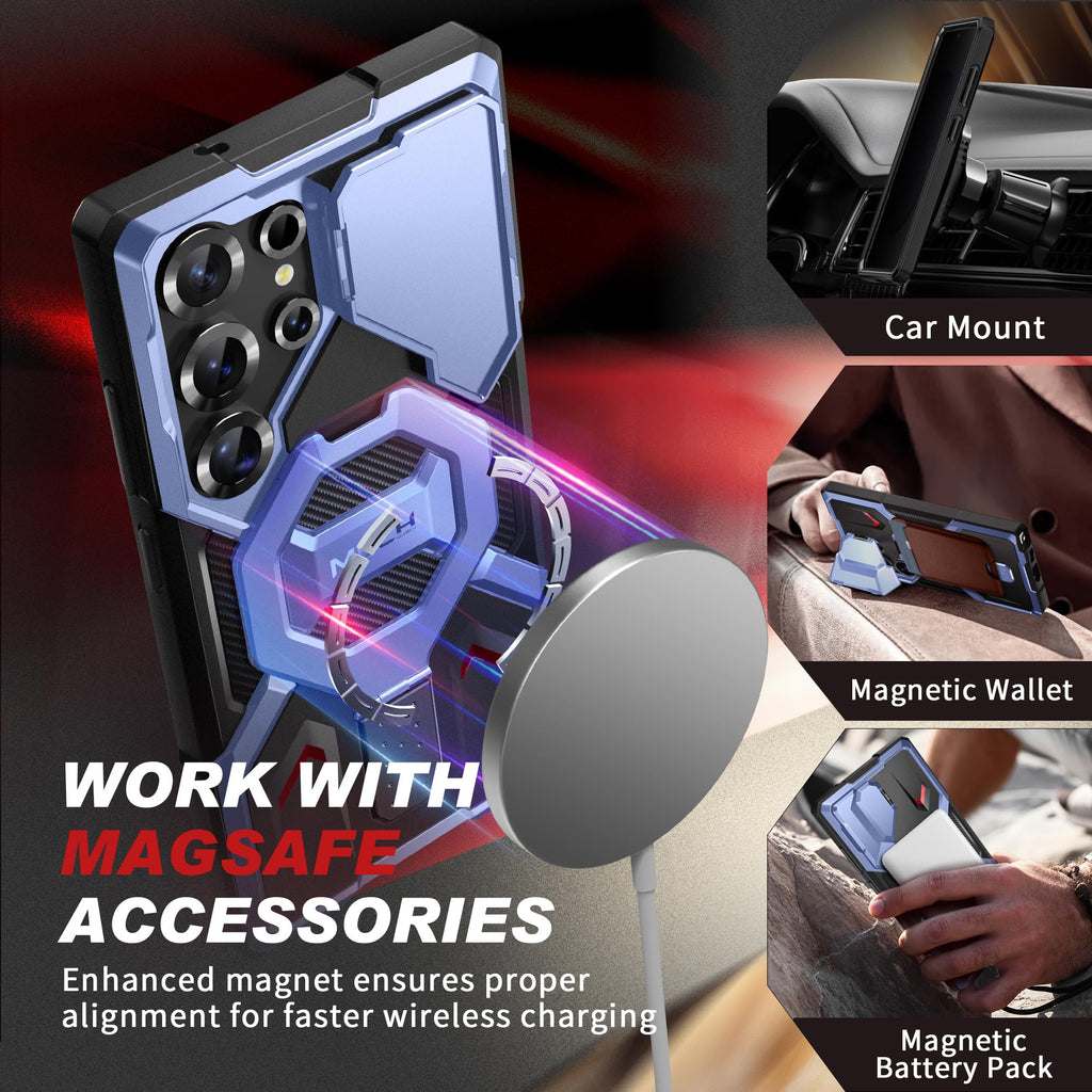 TONGATE Magnetic Stand for Samsung Galaxy S25 Ultra Case with Privacy Screen Protector, [Compatible with Magsafe] [Military Drop Protection] S25 Ultra Case with Camera Cover & Belt Clip, Black 6.9"