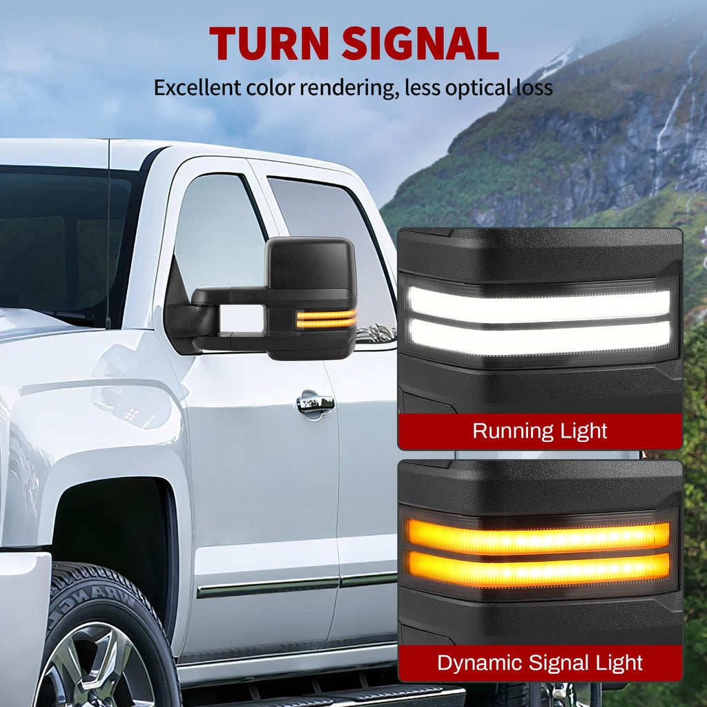 YITAMOTOR Towing Mirrors Compatible with 07-13 Silverado 1500 2500 3500 Tahoe Suburban Avalanche GMC Sierra Yukon Cadillac LED Turn Signal Light Power Heated Manual Telescoping Folding