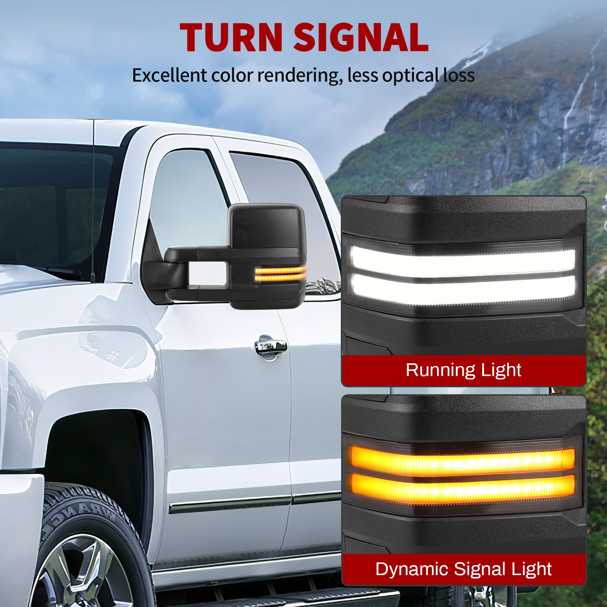 YITAMOTOR Towing Mirrors Compatible with 07-13 Silverado 1500 2500 3500 Tahoe Suburban Avalanche GMC Sierra Yukon Cadillac LED Turn Signal Light Power Heated Manual Telescoping Folding