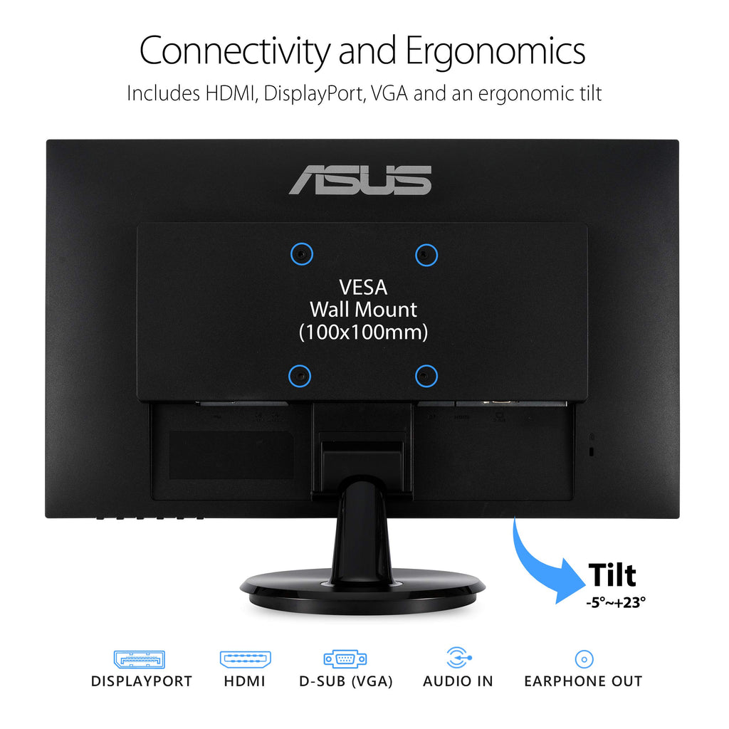 ASUS 22” Eye Care Monitor (VP229QF) – 100Hz, IPS, Full HD, 99% sRGB, Frameless, Adaptive-Sync, DisplayPort, HDMI, Low Blue Light, Flicker Free, Wall Mountable, 3 yr Warranty
