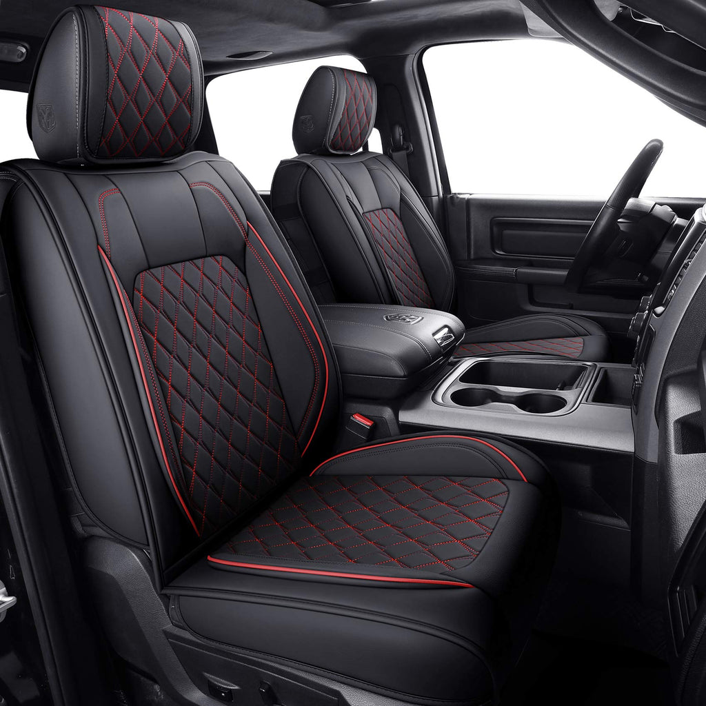 Aierxuan Dodge Ram Front Seat Covers Custom Fit 2009-2026 1500/2500/3500 Truck Pickup Crew Quad Regular Cab Heavy Duty Waterproof Leather Airbag Compatible Cushions(2 PCS Front/Black)