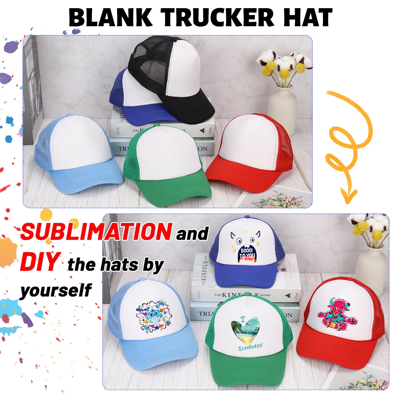 Ultrafun 10 Pack Trucker Hat Mesh Sublimation Blank Hats Adjustable Baseball Caps Hats for Men Women