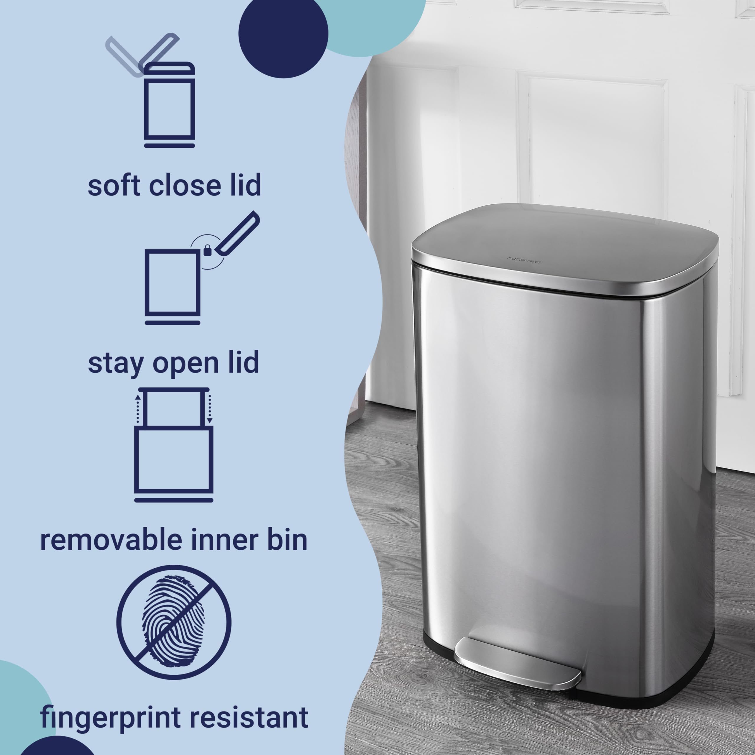 happimess HPM1006B Connor Rectangular 13-Gallon Trash Can with Soft-Close Lid and Free Mini Trash Can, Fingerprint Resistant, Modern, Minimalistic for Home, Kitchen, Office, Bathroom, Black