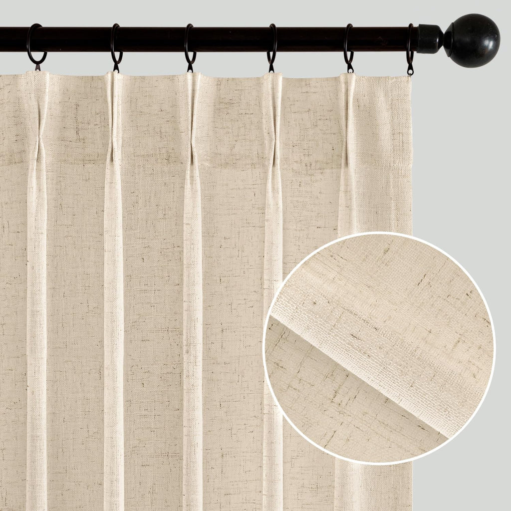 MIULEE Pinch Pleated Linen Curtains 84 Inches Long 2 Panels for Bedroom Living Room, Soft Thick Linen Textured Window Drapes Back Tab Hooks Semi Sheer Light Filtering Farmhouse，Beige